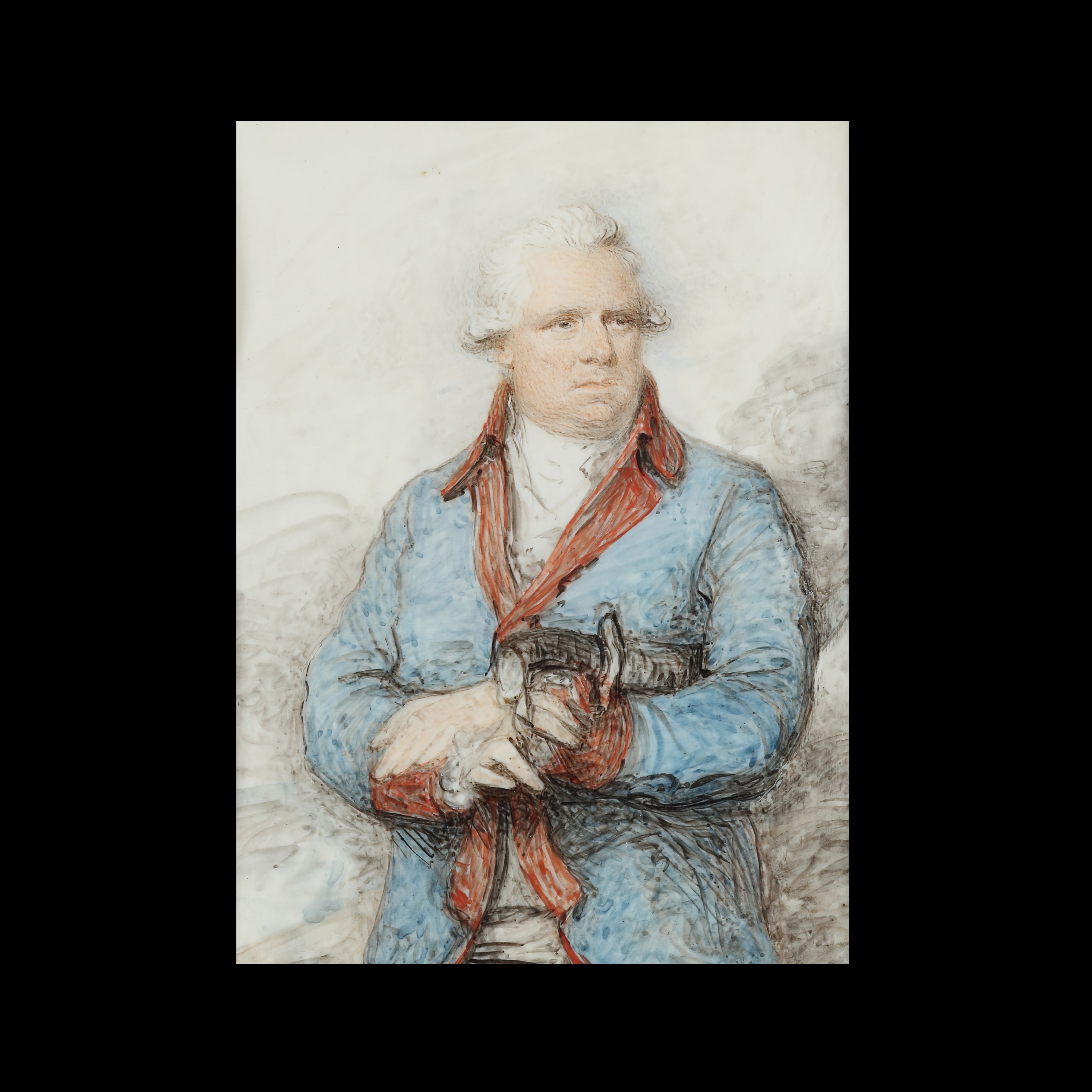 Portrait of Colonel Duff (1742-1803), wearing a blue uniform with red facings, and holding a curved sabre under his left arm