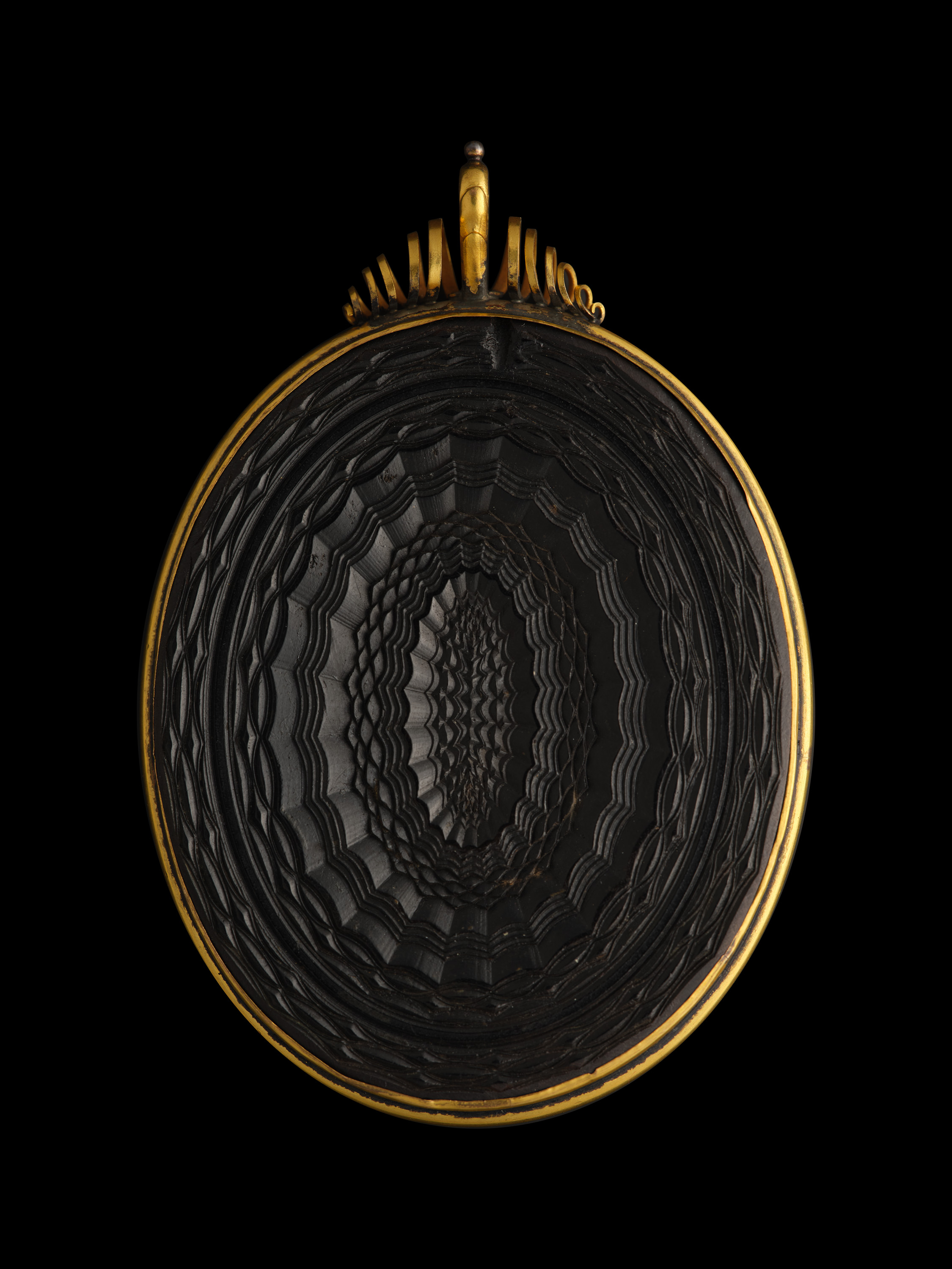 Portrait of a Lady, wearing blue dress with white lace trim and gold, pearl and diamond brooch at her corsage, pearls at her neck and pearl earrings