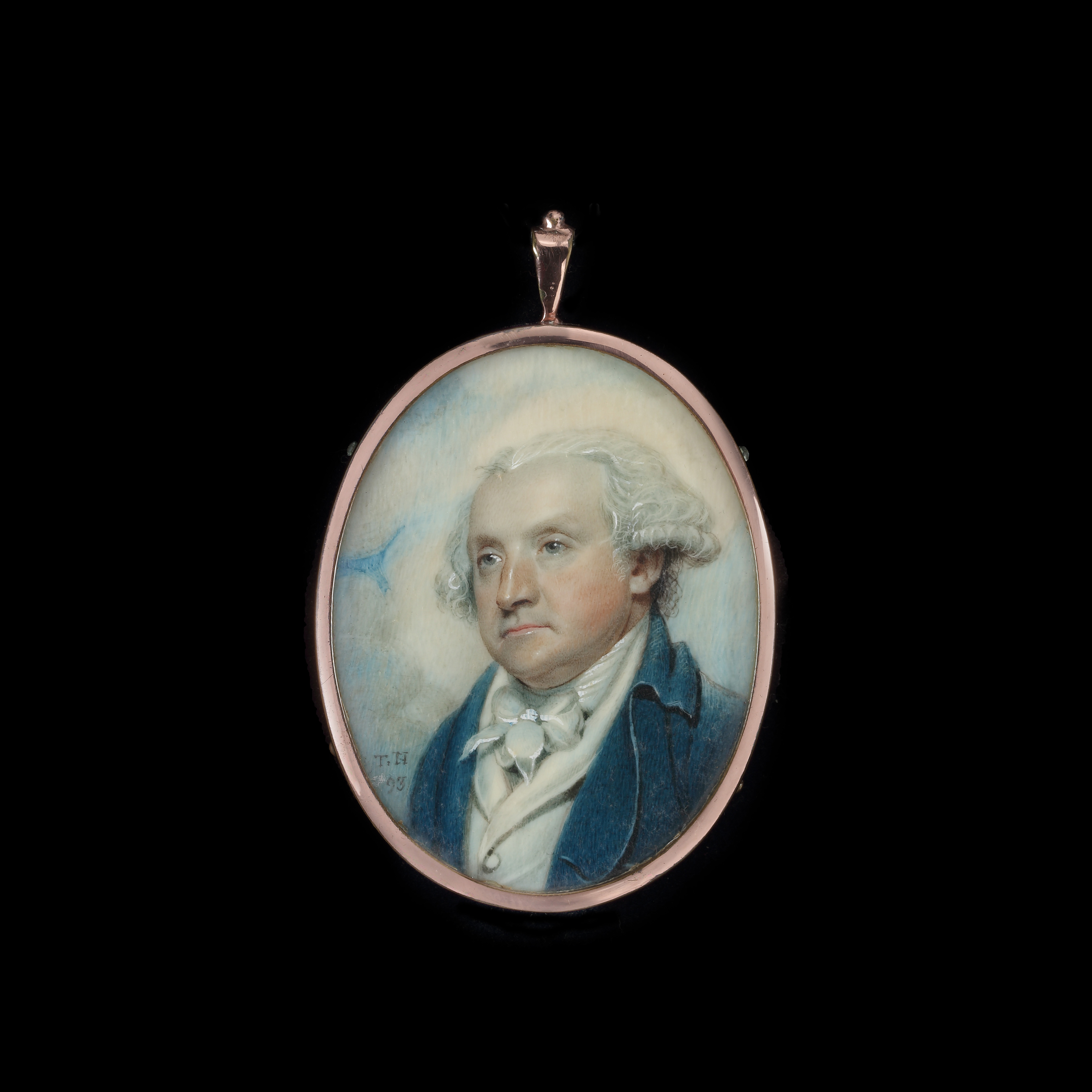 Portrait Miniature of Robert Graham of Fintry (1745-1819), facing left, wearing blue coat, white waistcoat and cravat, his powdered wig worn 'en queue'