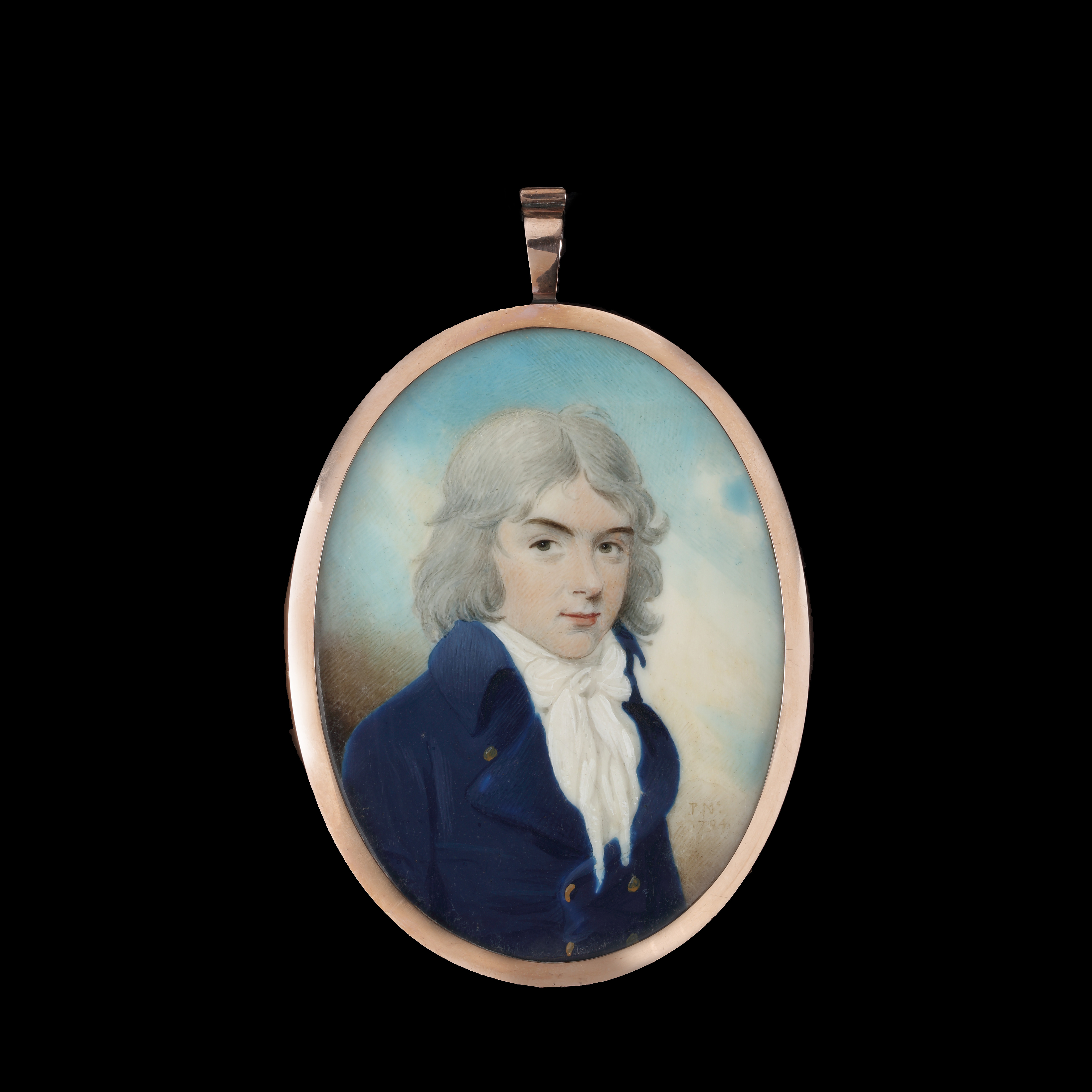 Portrait Miniature of Robert Graham of Fintry (1745-1819), facing left, wearing blue coat, white waistcoat and cravat, his powdered wig worn 'en queue'