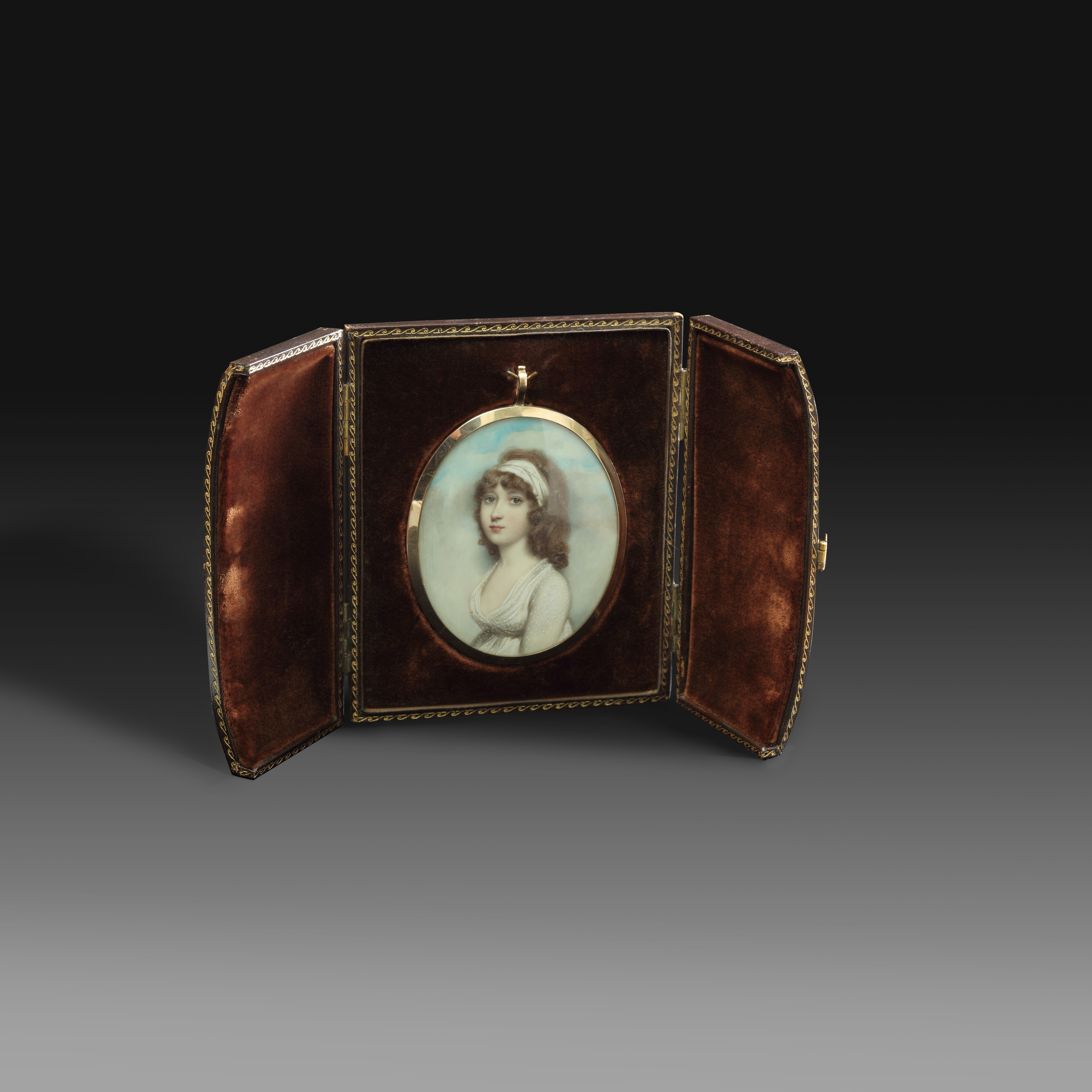 Portrait miniature of a daughter of Robert Graham of Fintry, likely Anne, wearing white dress and a white band in her hair