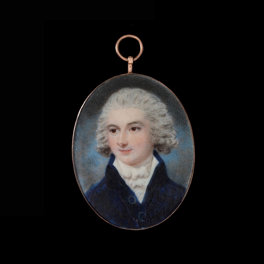 Portrait miniature of a Gentleman, wearing blue coat, his hair powdered
