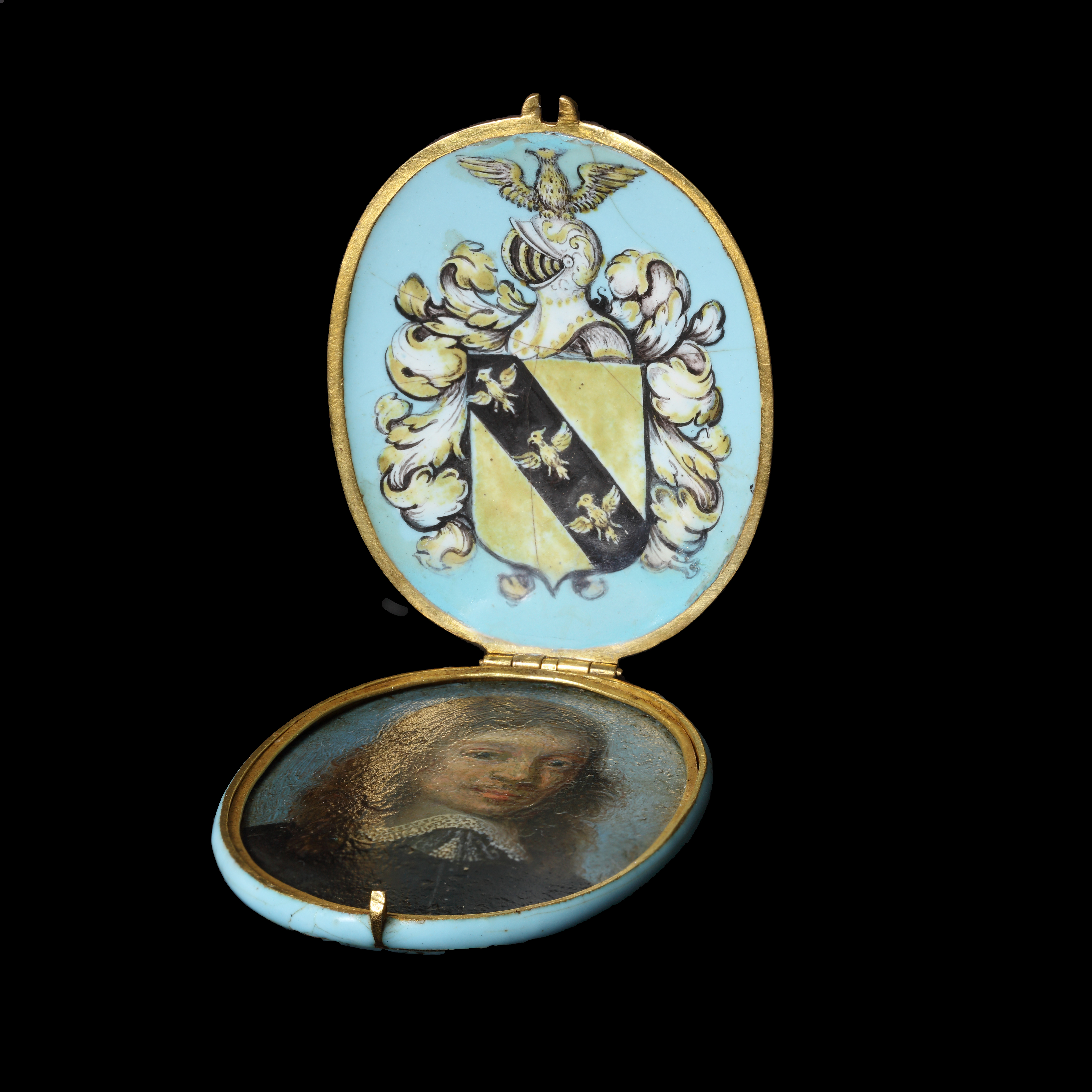 Portrait of Gentleman, possibly a member of the Ernle family, wearing black doublet and white lace collar drawn with tassels, his natural hair worn to his shoulders