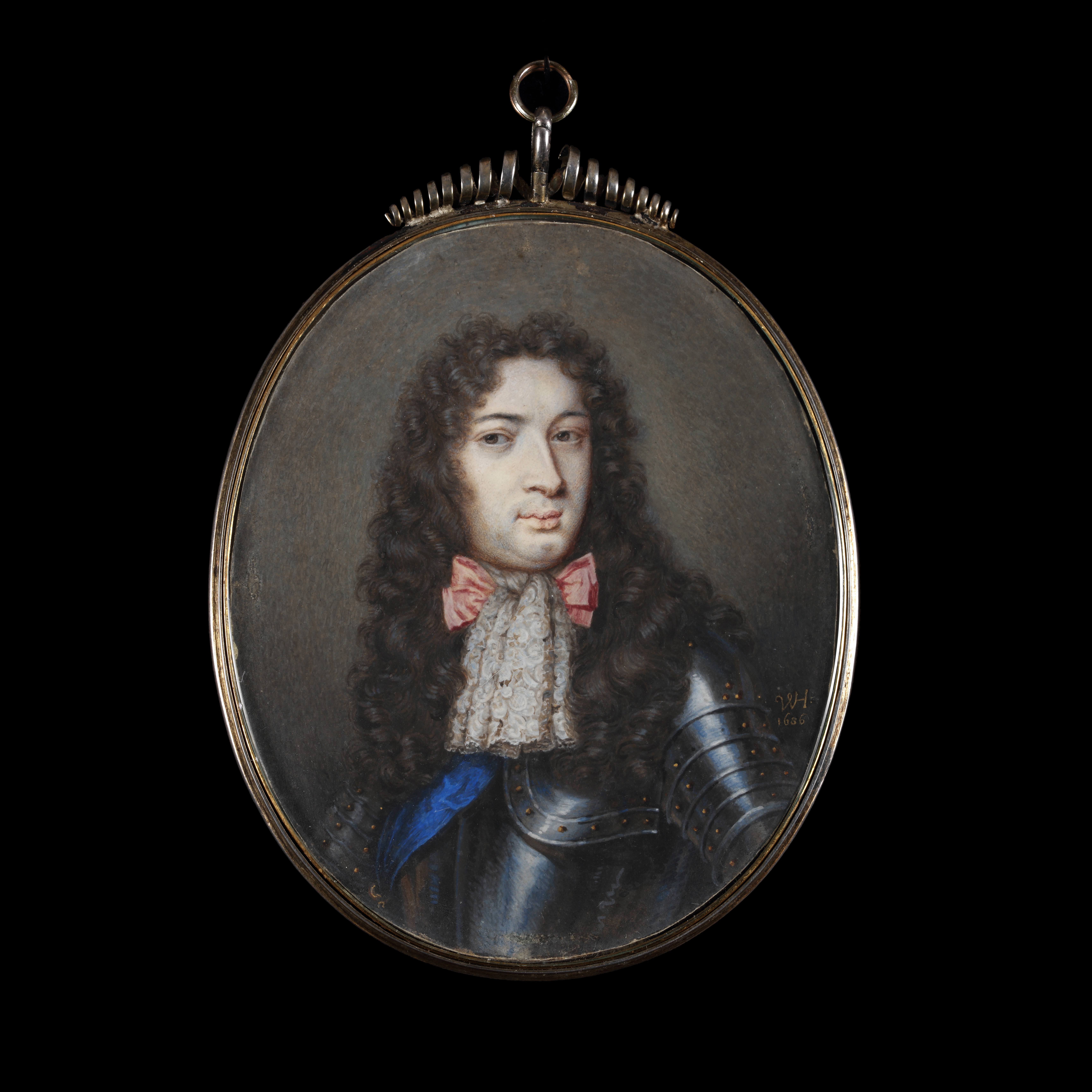 Portrait miniature of Louis de Duras, 2nd Earl of Feversham (c.1641-1709), facing right in gilt-studded armour, lace cravat and wearing the Sash of the St. Esprit