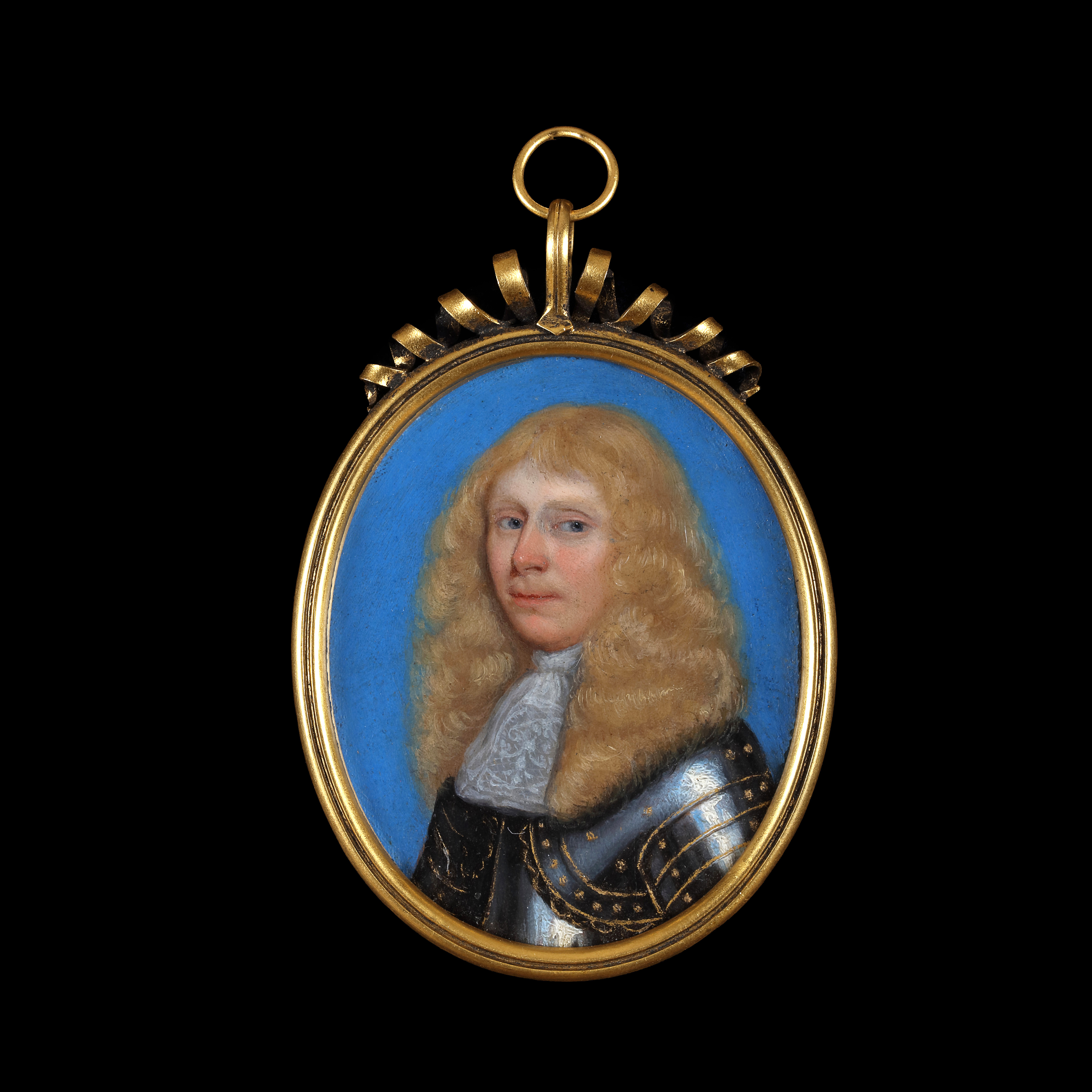 Portrait of a Gentleman, wearing gilt-edged armour and lace jabot, his blond hair worn long