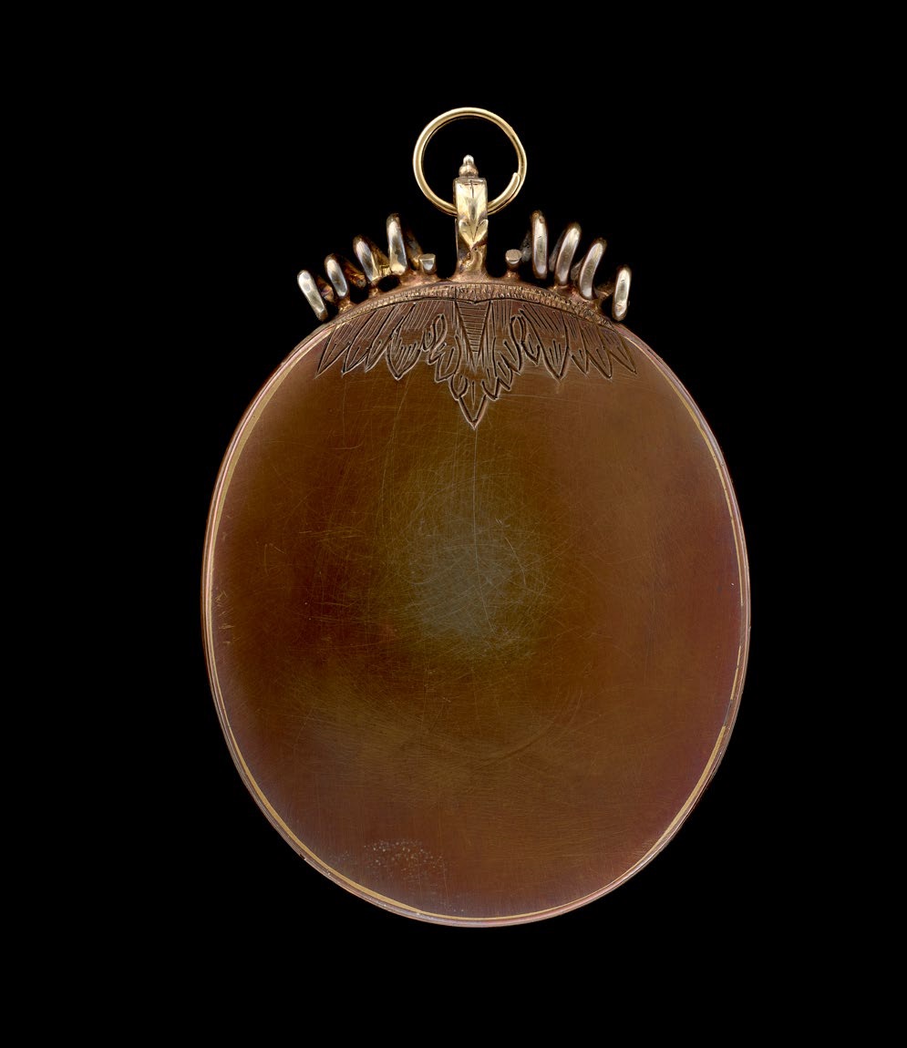 Venetia, Lady Digby (née Stanley) (1600-33), wearing an embroidered orange and gold dress, with ‘saffron’ lace ruff and earrings, her long wavy hair falling to her shoulders