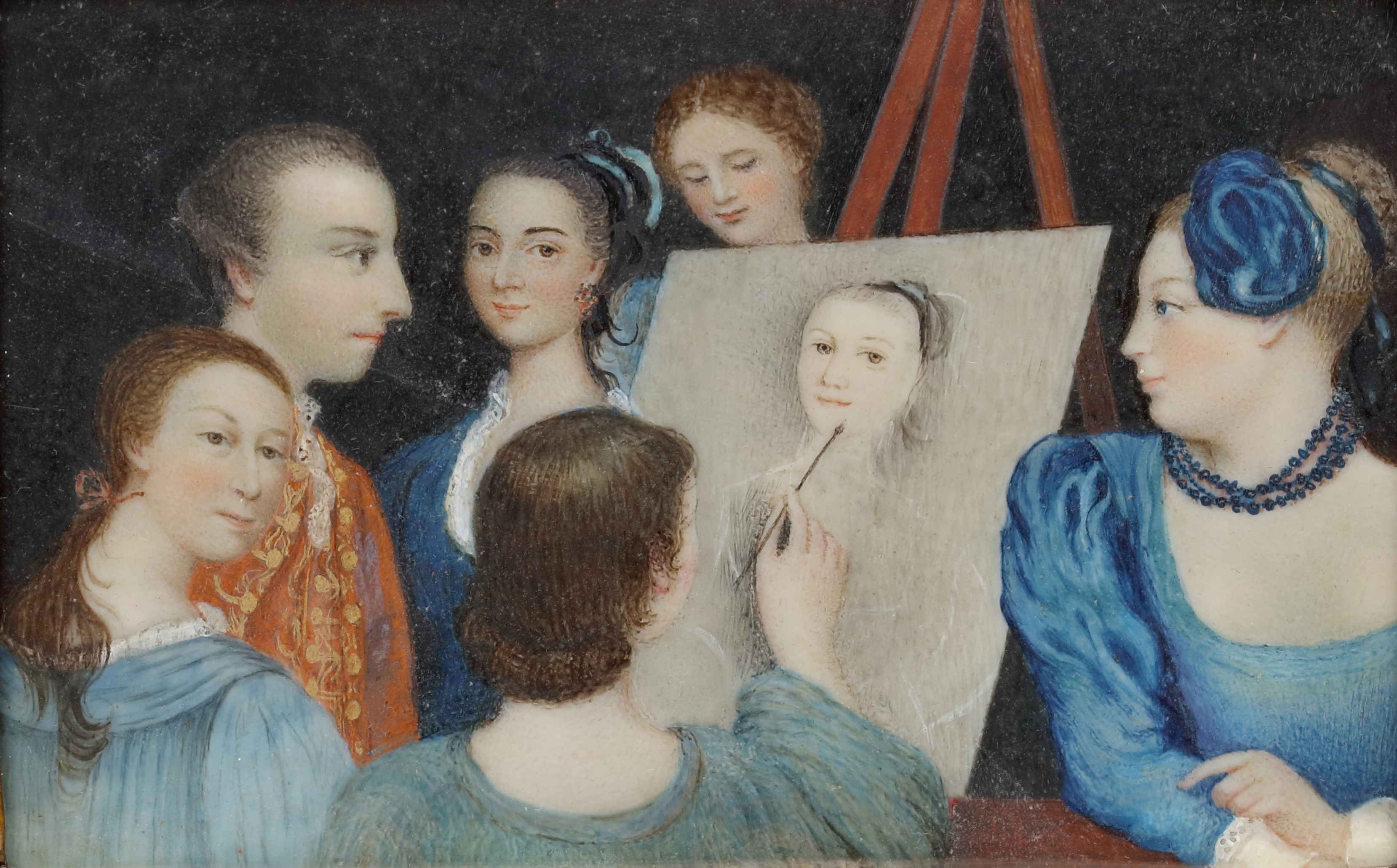 Group portrait of the Ponsonby family, with a girl painting a portrait of a member of the family