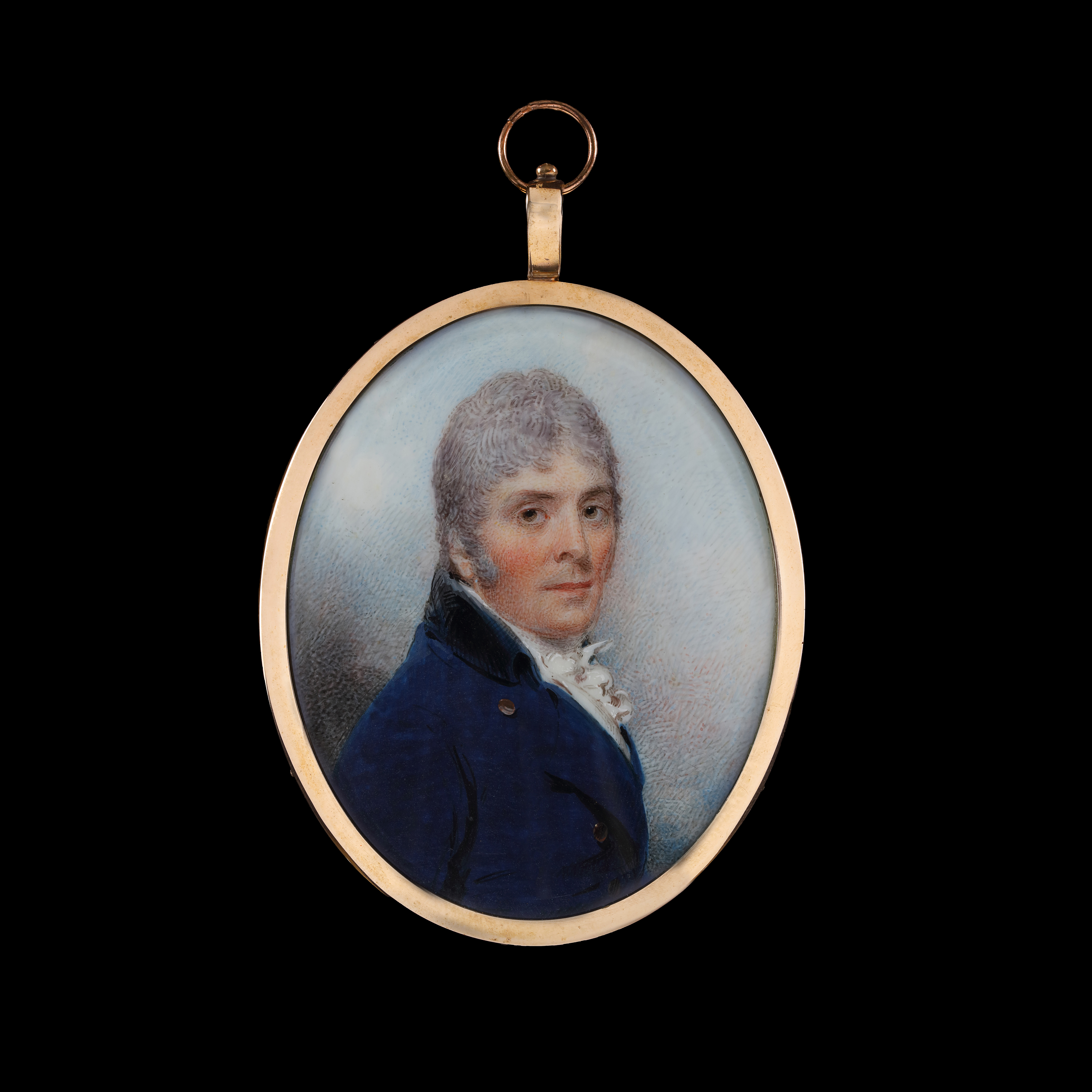 Portrait miniature of an Unknown Gentleman, wearing blue coat with black collar