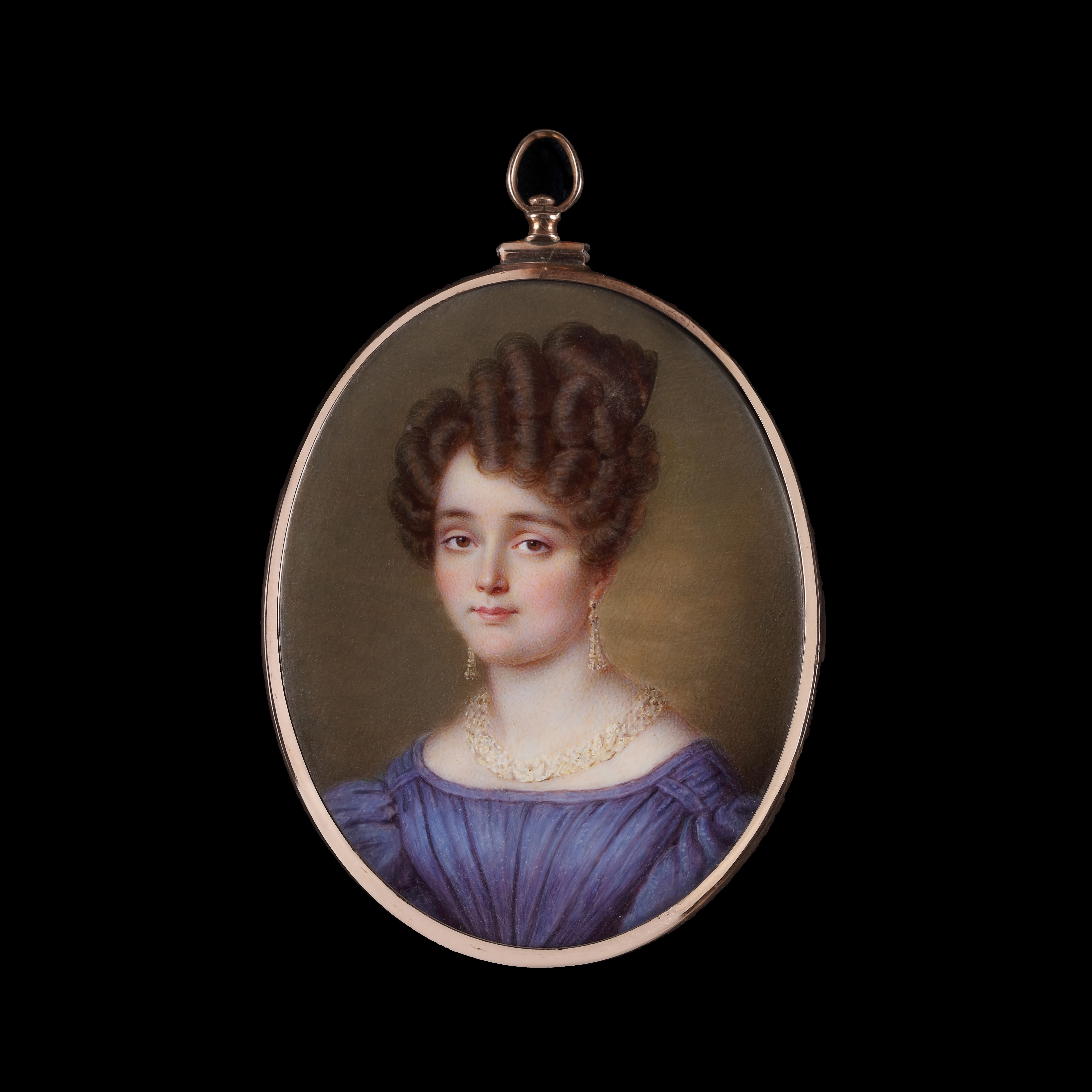 Portrait miniature of an Unknown Lady, wearing a purple dress