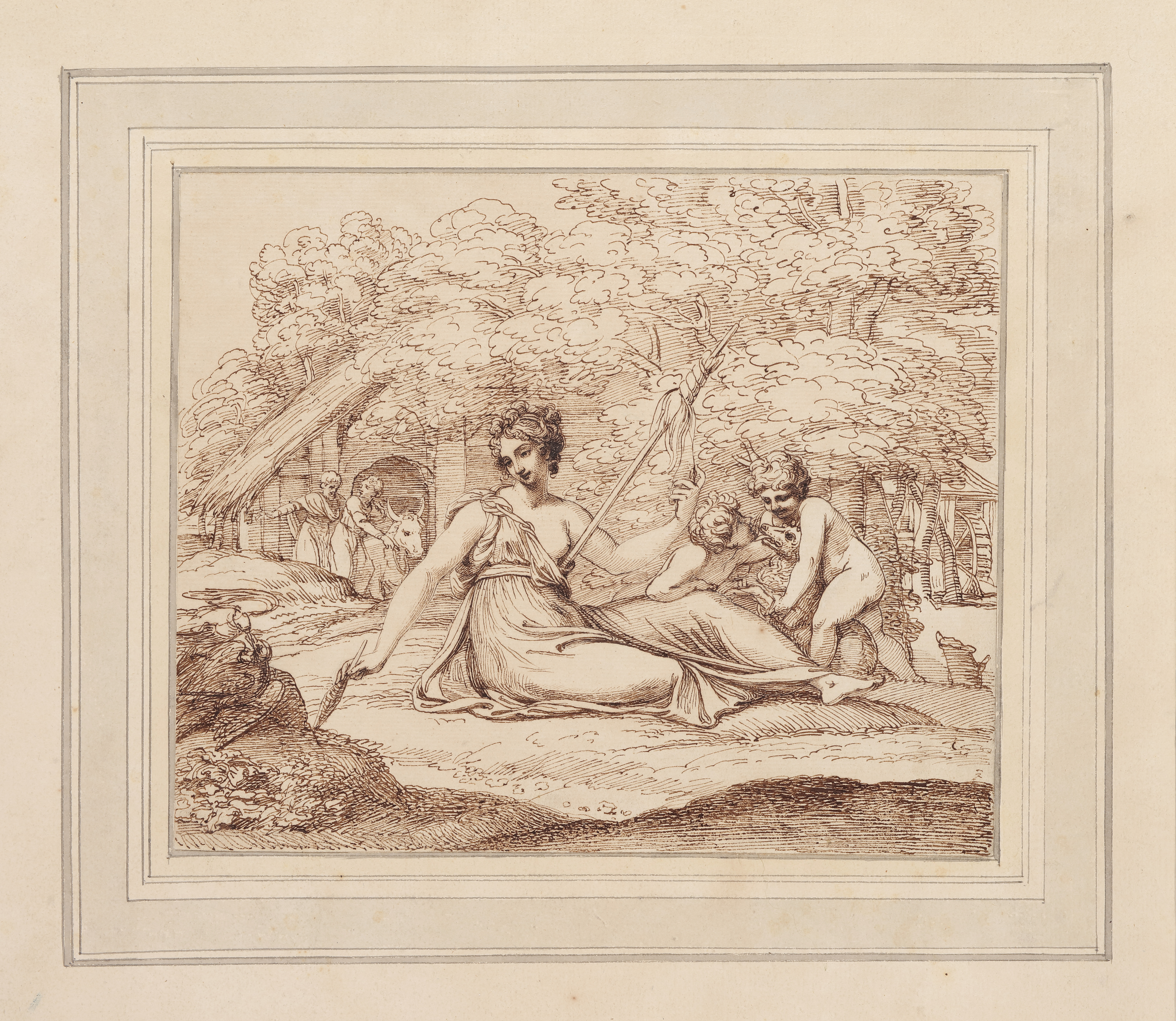 Adam and Eve with the infants Cain and Abel in a landscape