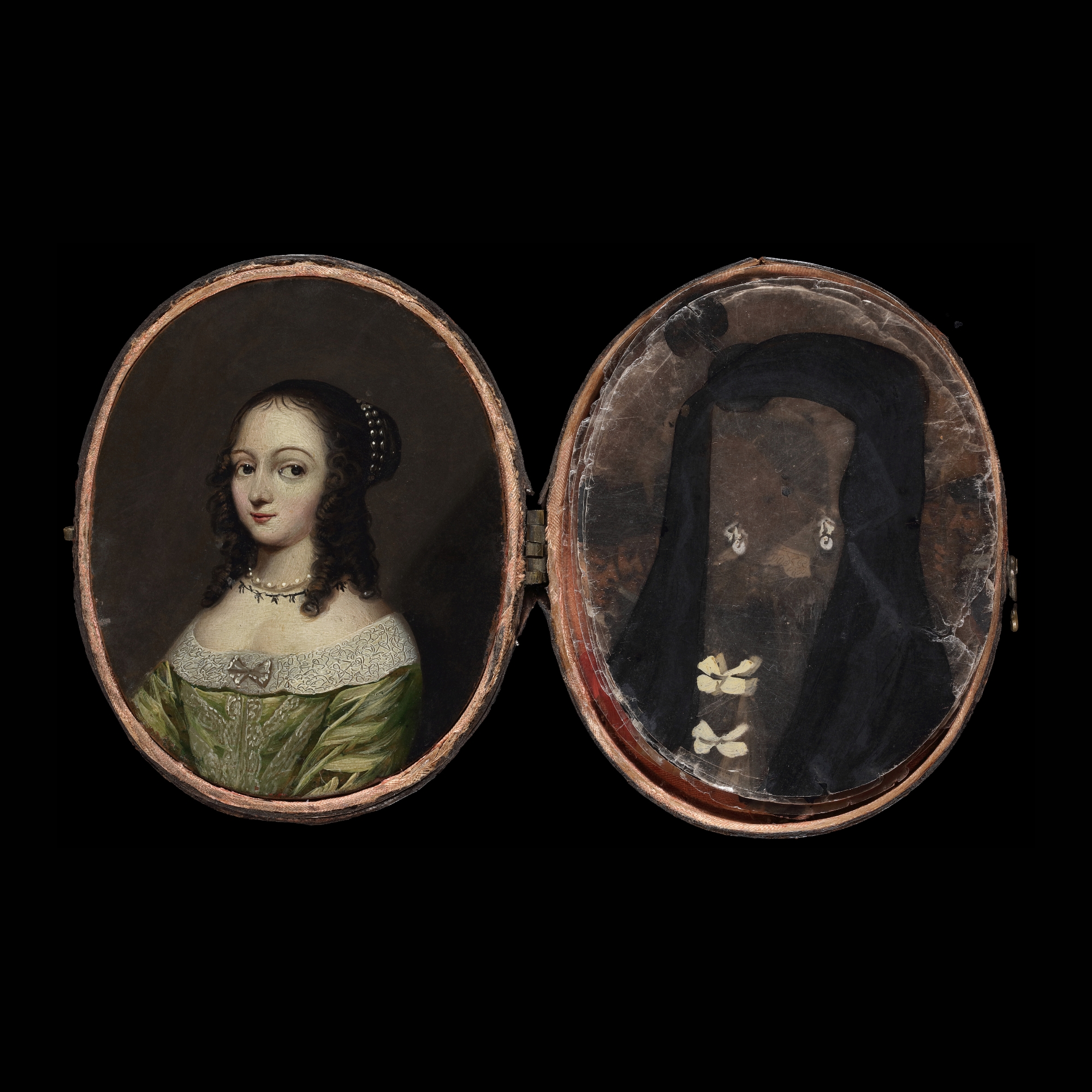 An oil portrait of a Lady, likely to be an English or Swedish Noblewoman, with eleven (11)  Costume ‘mica’  talcs*