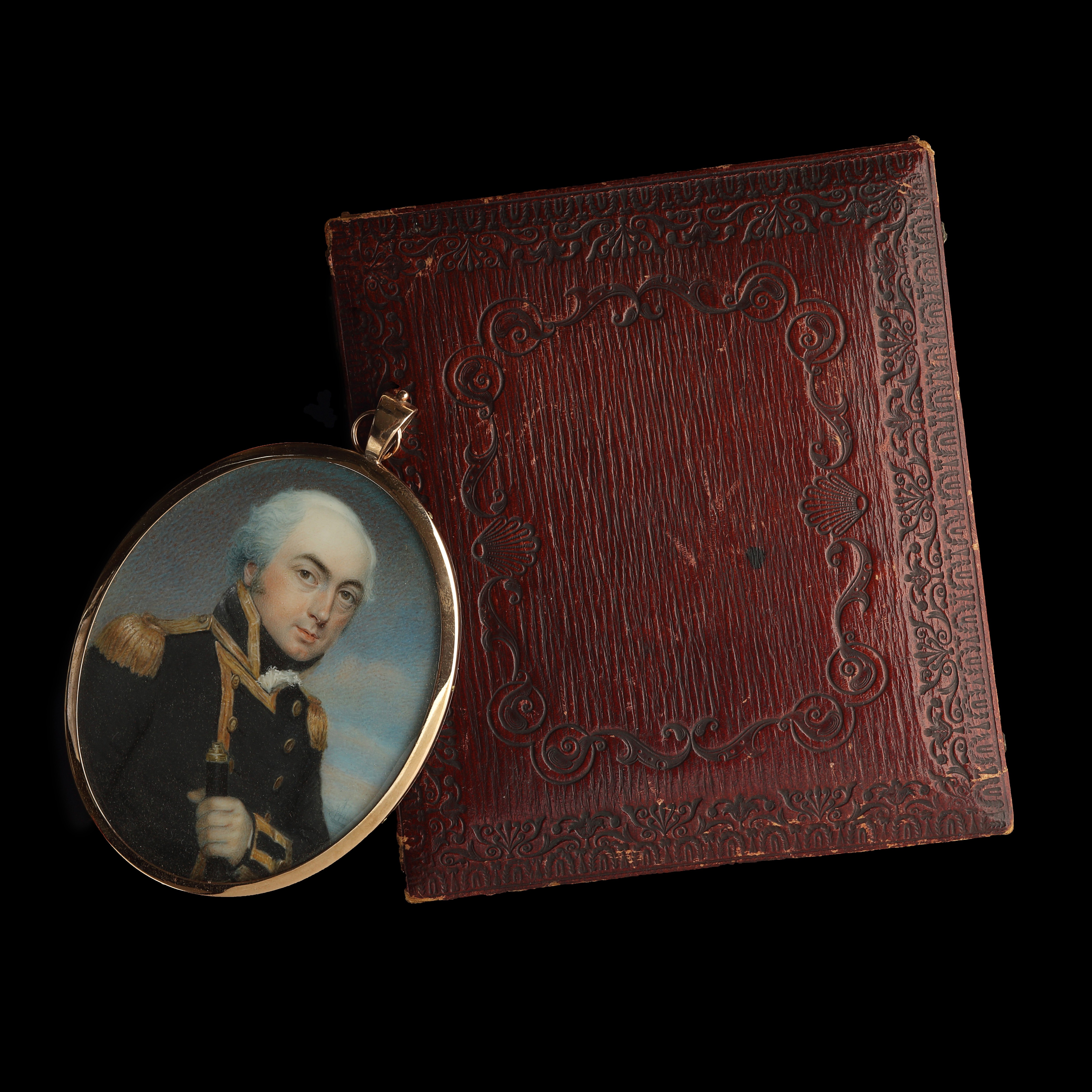 Portrait miniature of Admiral Sir George Johnstone Hope (1767-1818), wearing naval uniform with gold epaulettes, gold braid and buttons, a telescope in his hand