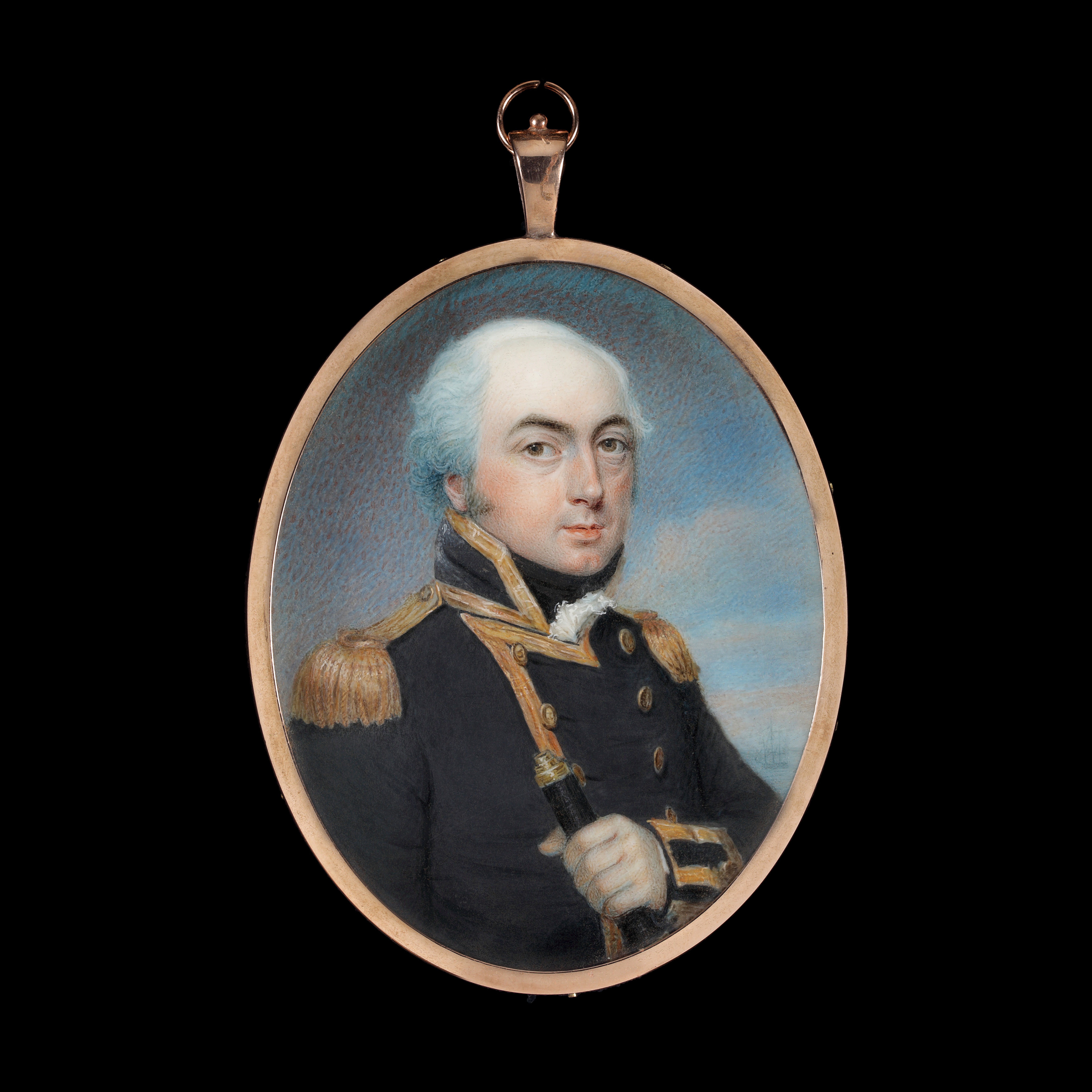 Portrait miniature of Admiral Sir George Johnstone Hope (1767-1818), wearing naval uniform with gold epaulettes, gold braid and buttons, a telescope in his hand