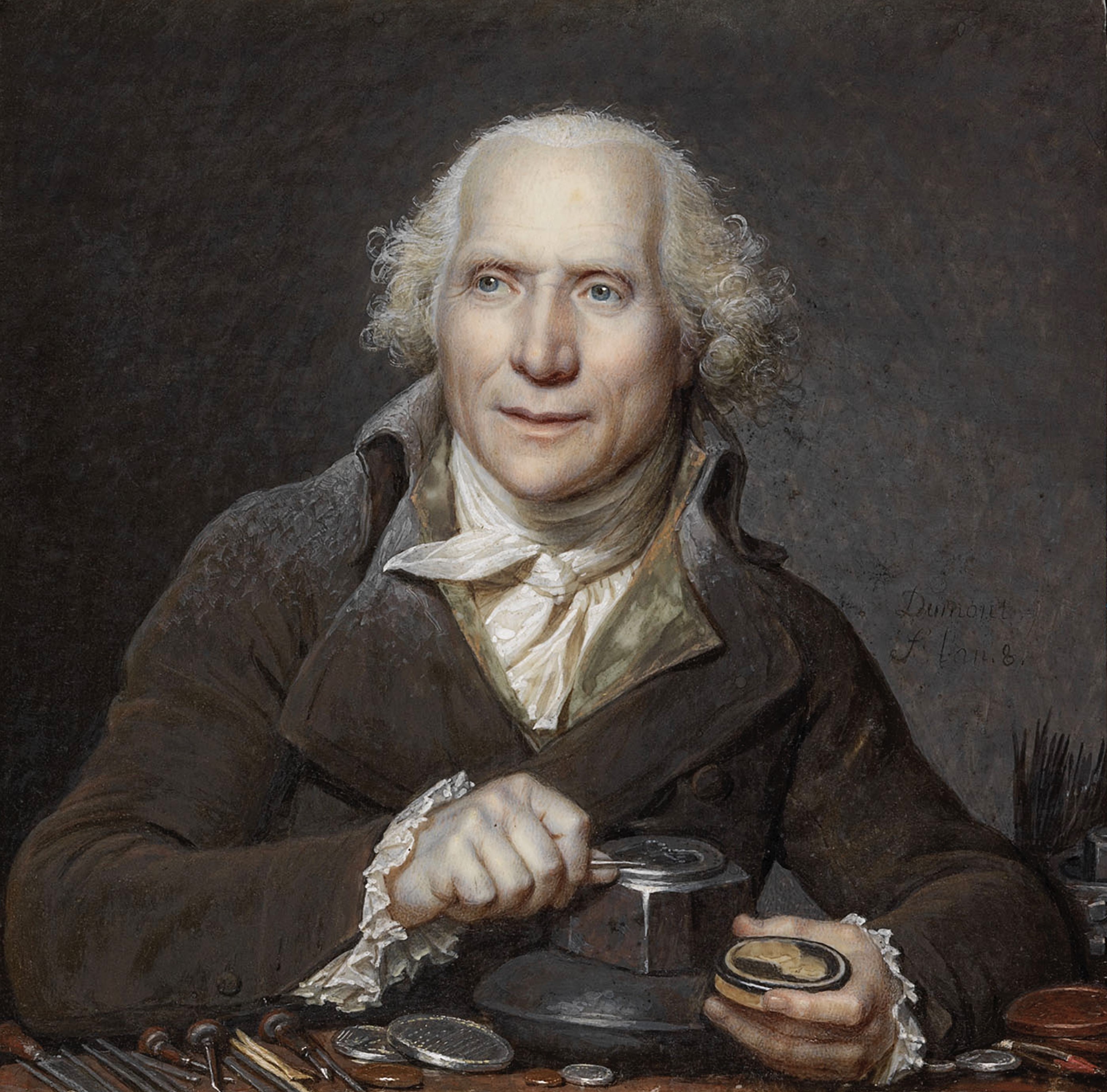 Portrait of Pierre Simon Benjamin Duvivier (1730-1819), engraver, making a medallion