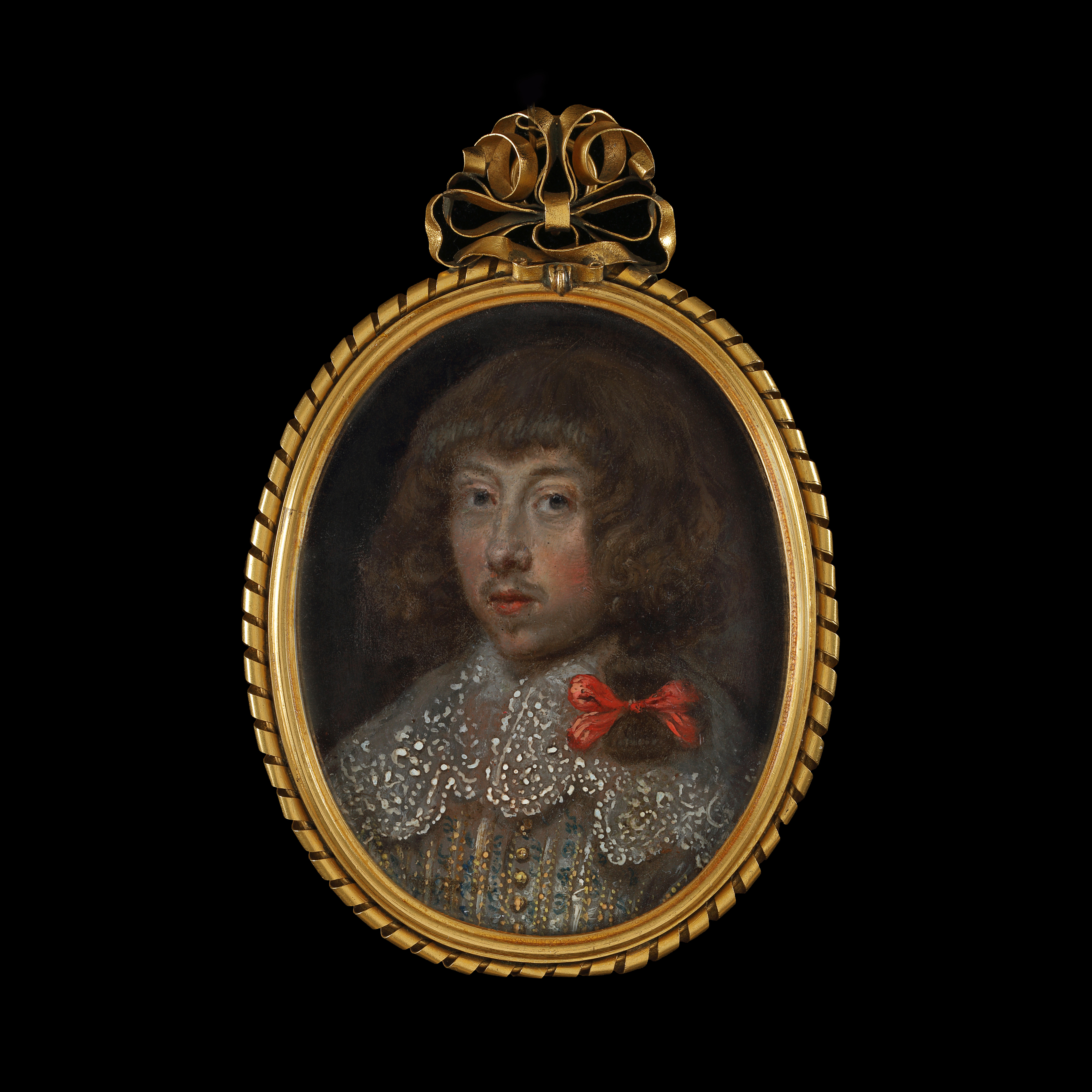 Portrait of a Gentleman, possibly Henri II, Duke of Guise (1614-1664), wearing a cloak band and a love lock with a bow