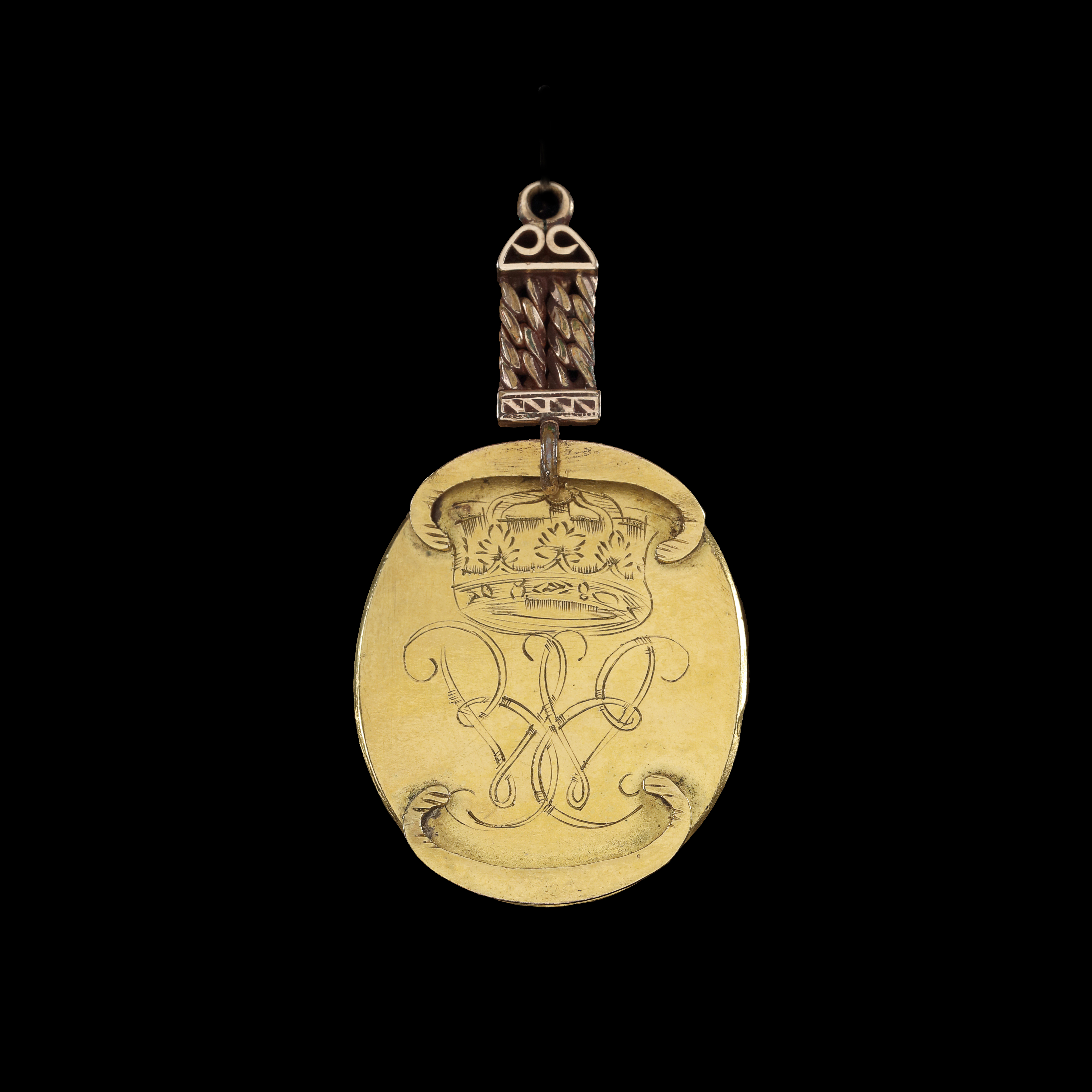 Portrait miniature of Anne (née Palmer/FitzRoy,) Lennard, Countess of Sussex (1661-1721/1722), wearing a white silk dress, ermine trimmed and gold embroidered blue robe, and pearl drop earrings