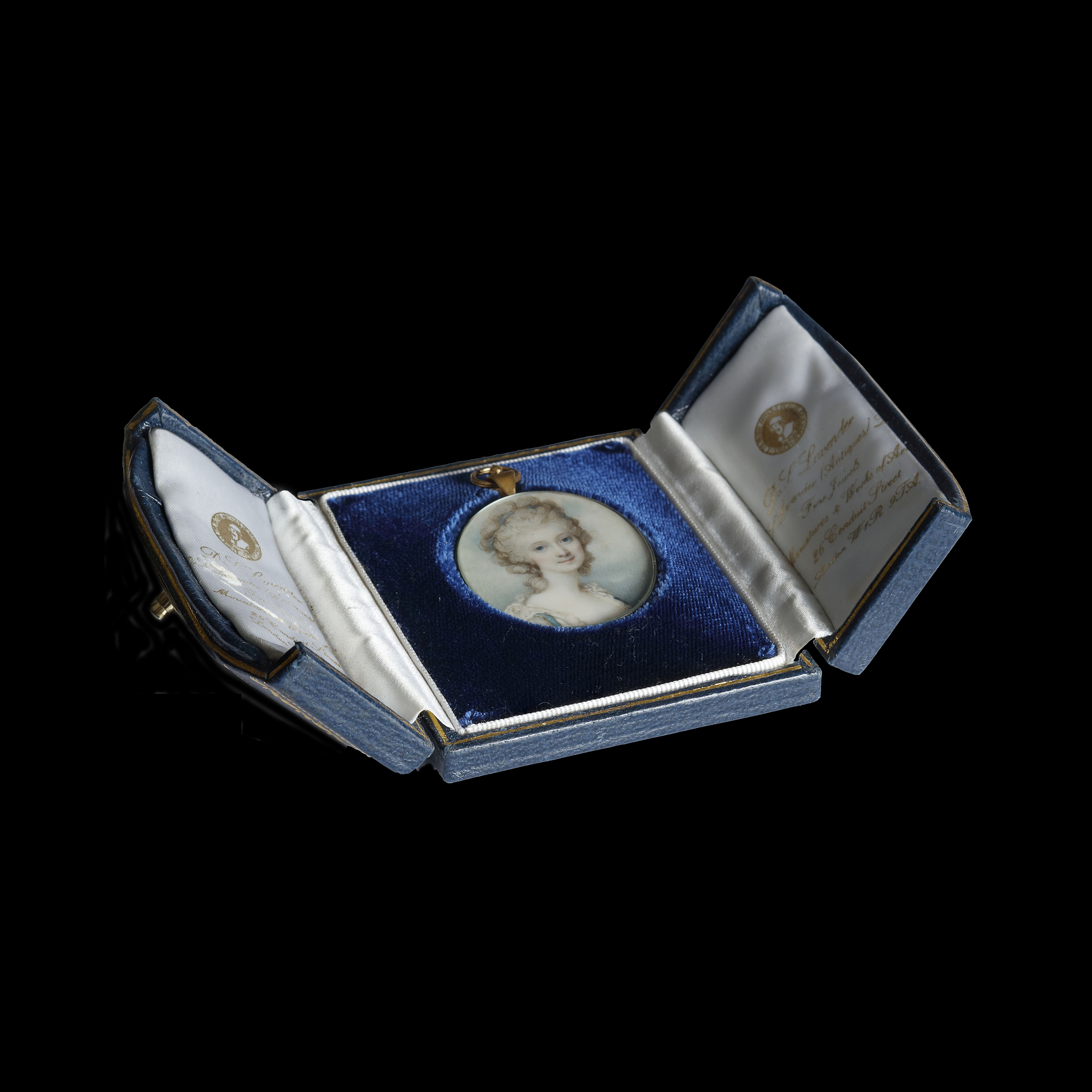 Portrait miniature of Anne Sawbridge (née Stephenson), wearing white dress, the sleeves with blue ribbon trim, matching blue ribbon in her curled and powdered hair