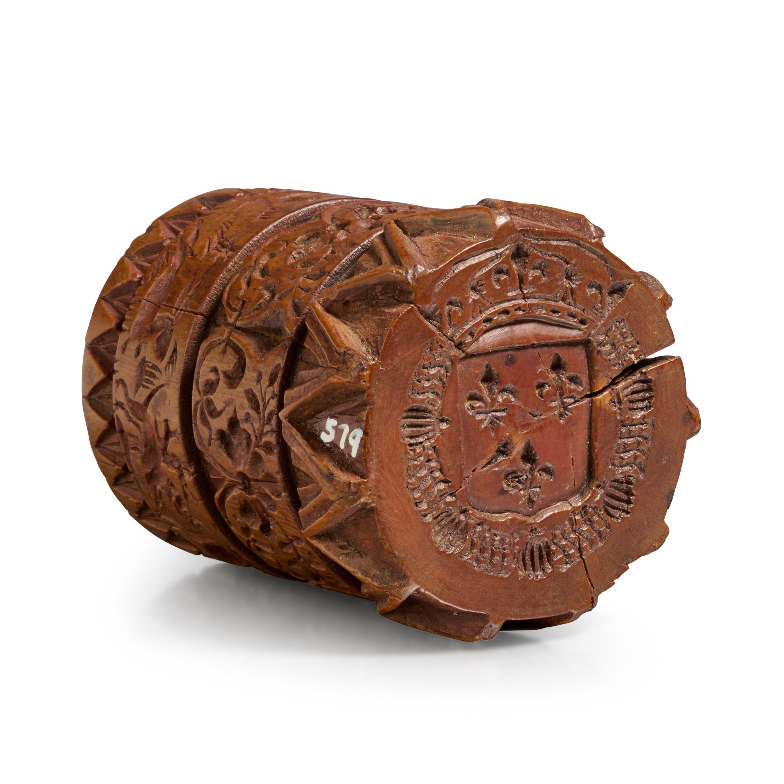 Boxwood Roller Print with royal arms, hunting scenes, and military emblems