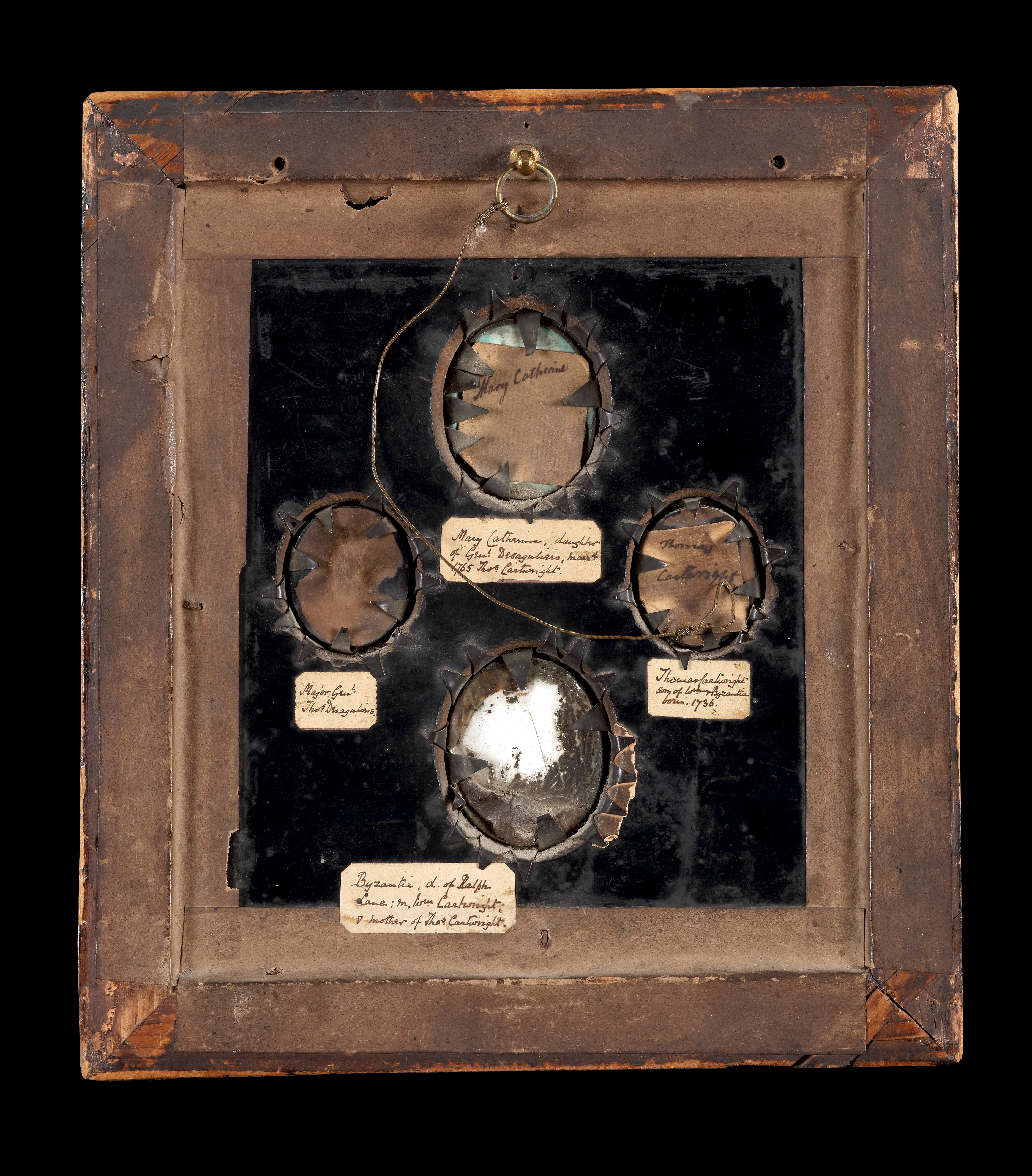 A set of portraits of the Cartwright family, clockwise from the top of the frame: Mary Catherine Cartwright (1747-1814), circa 1760s; a gentleman traditionally called Major General Thomas Desaguliers (1721-1780), circa 1770; a lady called Byzantia Cartwright (nee Lane)(d.1738), circa 1710s; and Thomas Cartwright (1735-1772), circa 1765. 