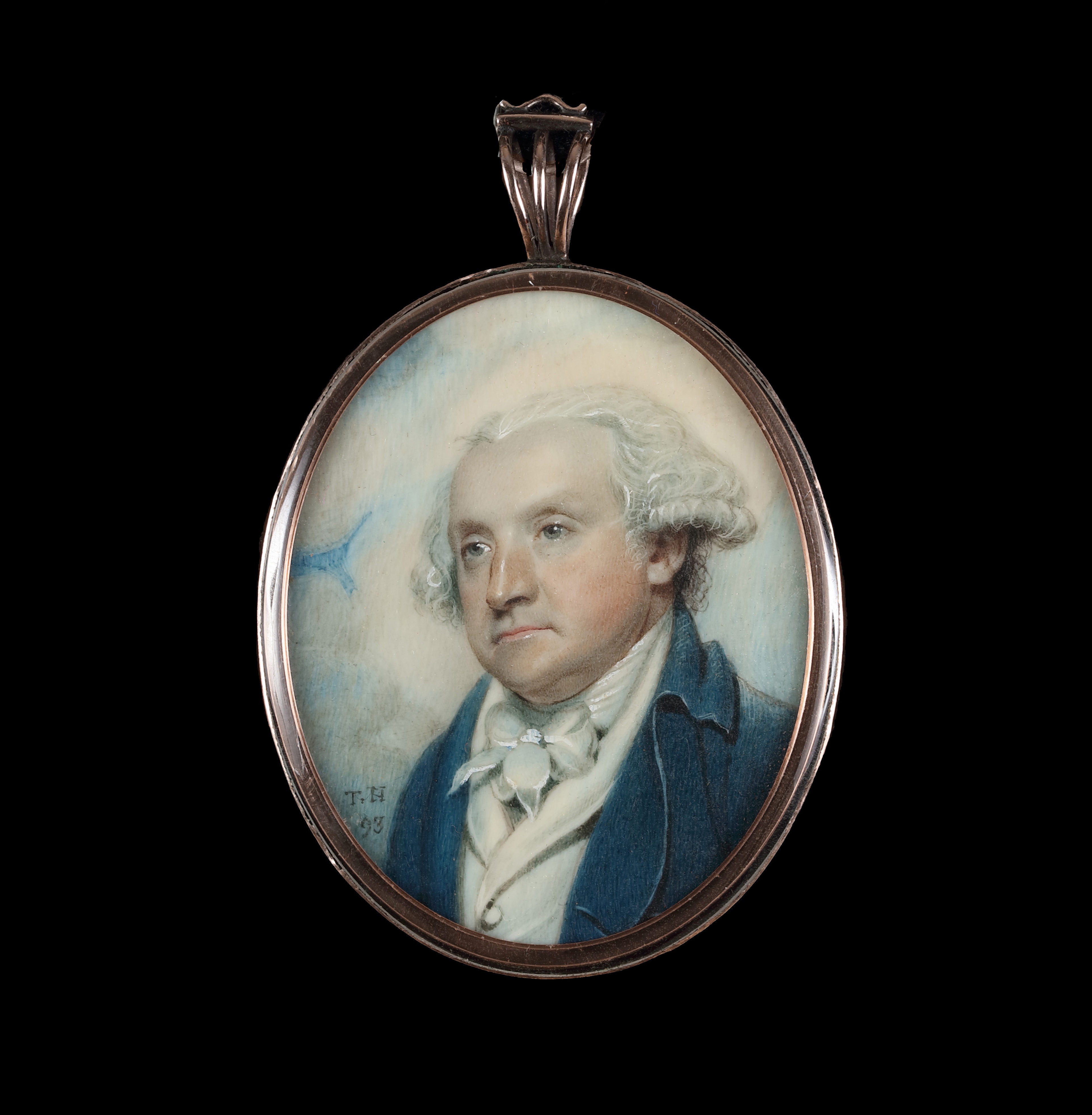 Portrait Miniature of Robert Graham of Fintry (1745-1819), facing left, wearing blue coat, white waistcoat and cravat, his powdered wig worn 'en queue'