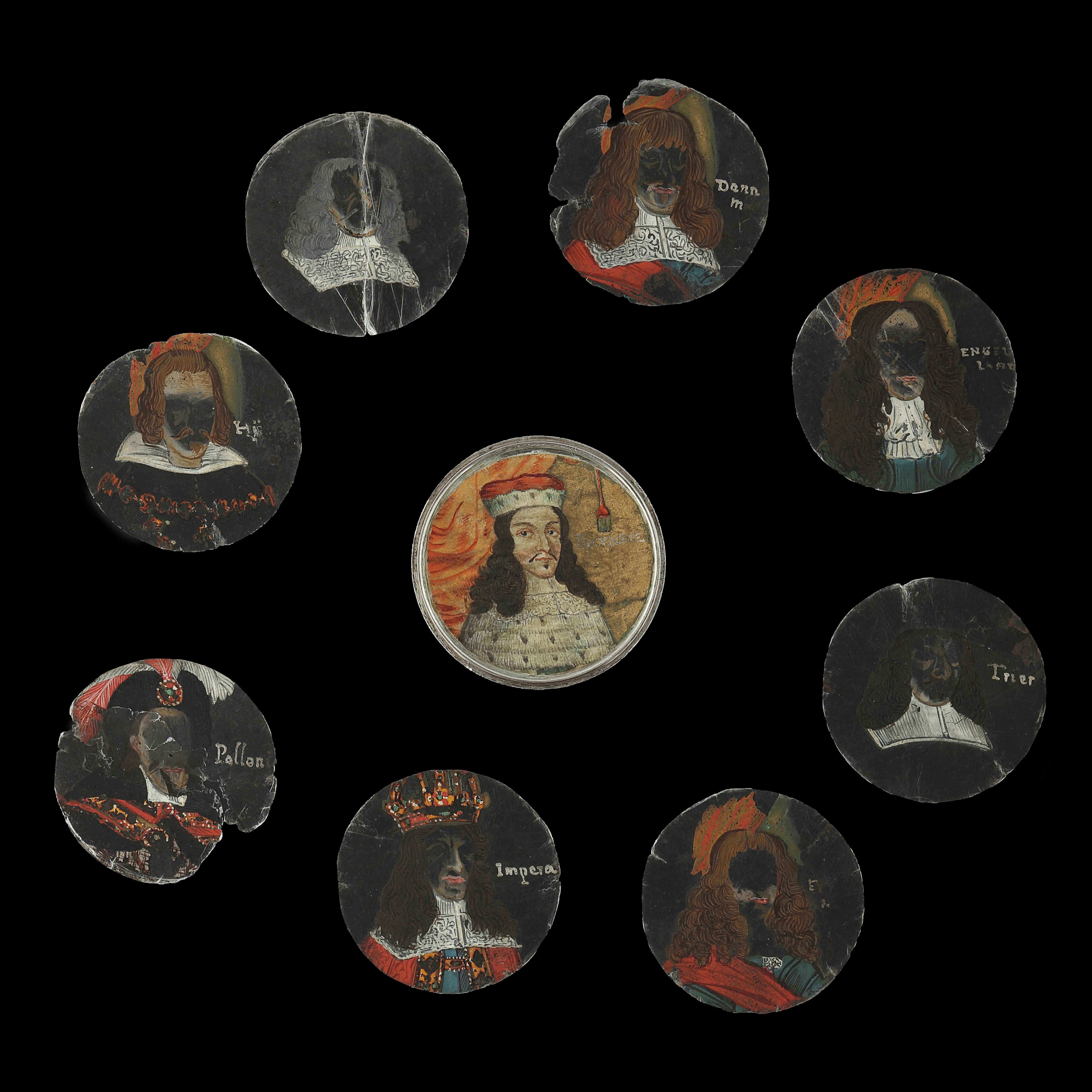 Two 'schraubtalers' which each unscrew to reveal a portrait with mica overlays