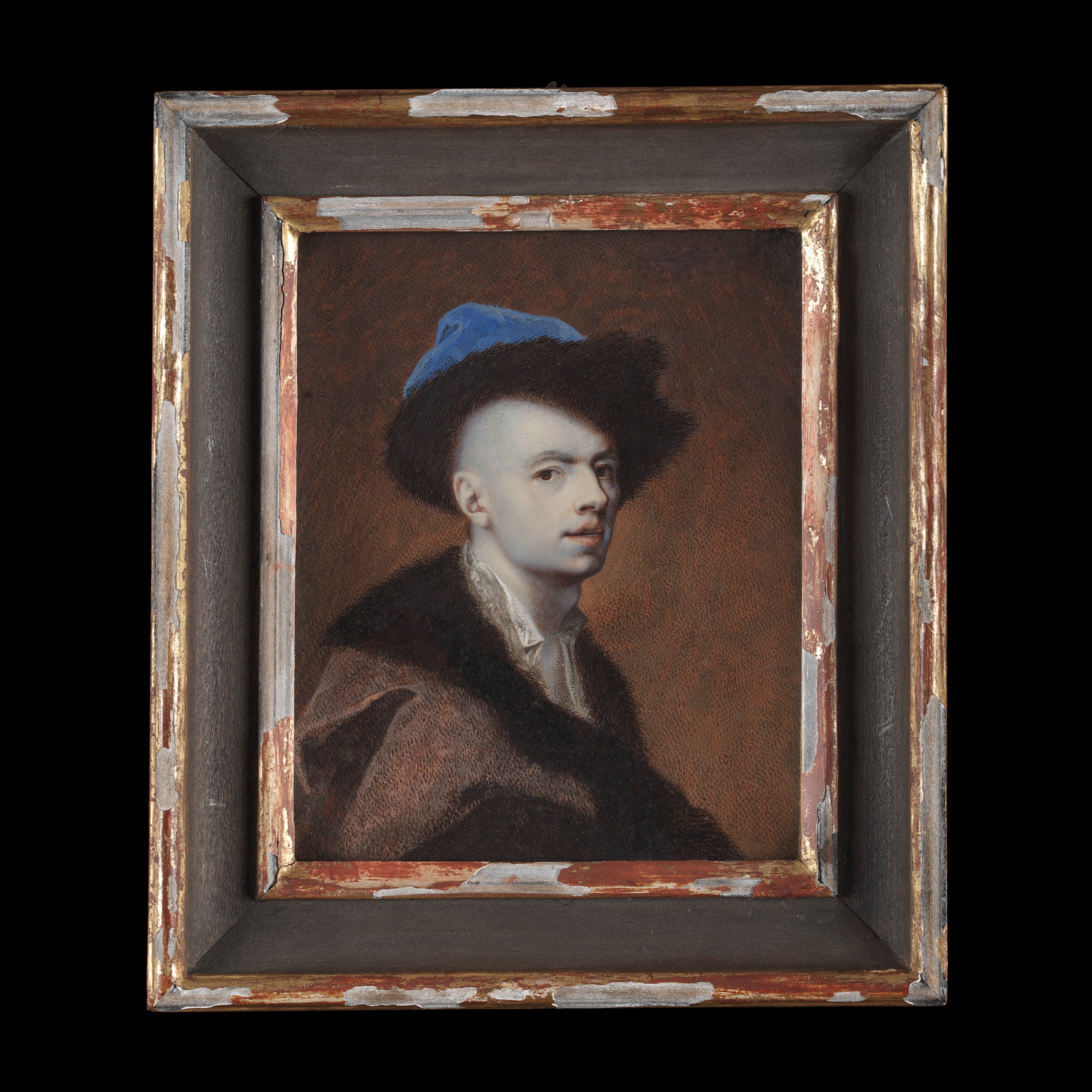 A Self-Portrait in miniature, wearing a fur-trimmed blue hat, brown jacket with fur trim and shirt with white lawn collar (‘Polish Costume’)