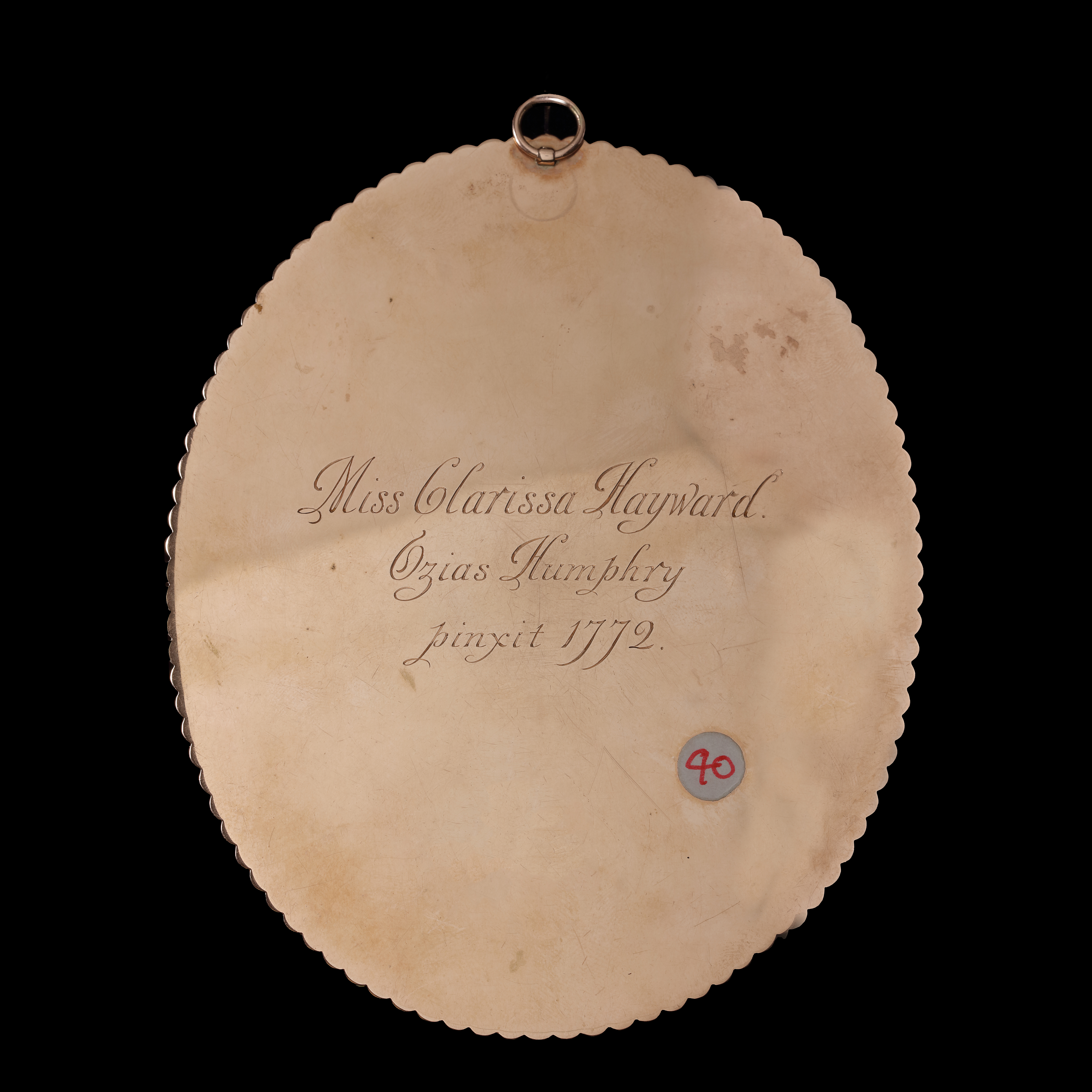 Portrait of the Actress Clara Hayward (fl. 1770-1772), as Clarista from The Fair Penitent (published 1703), seated and wearing a dark blue dress, white chemise and fichu, her powdered wig curled in rolls and upswept; dated 1772