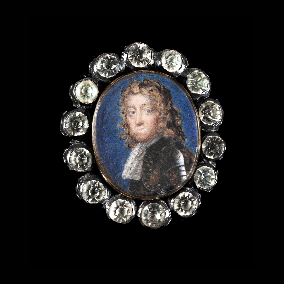Portrait miniature of a Gentleman, thought to be Edward Montagu, 1st Earl of Sandwich (1625-1672), wearing armour and white lace jabot, his hair worn long and curled