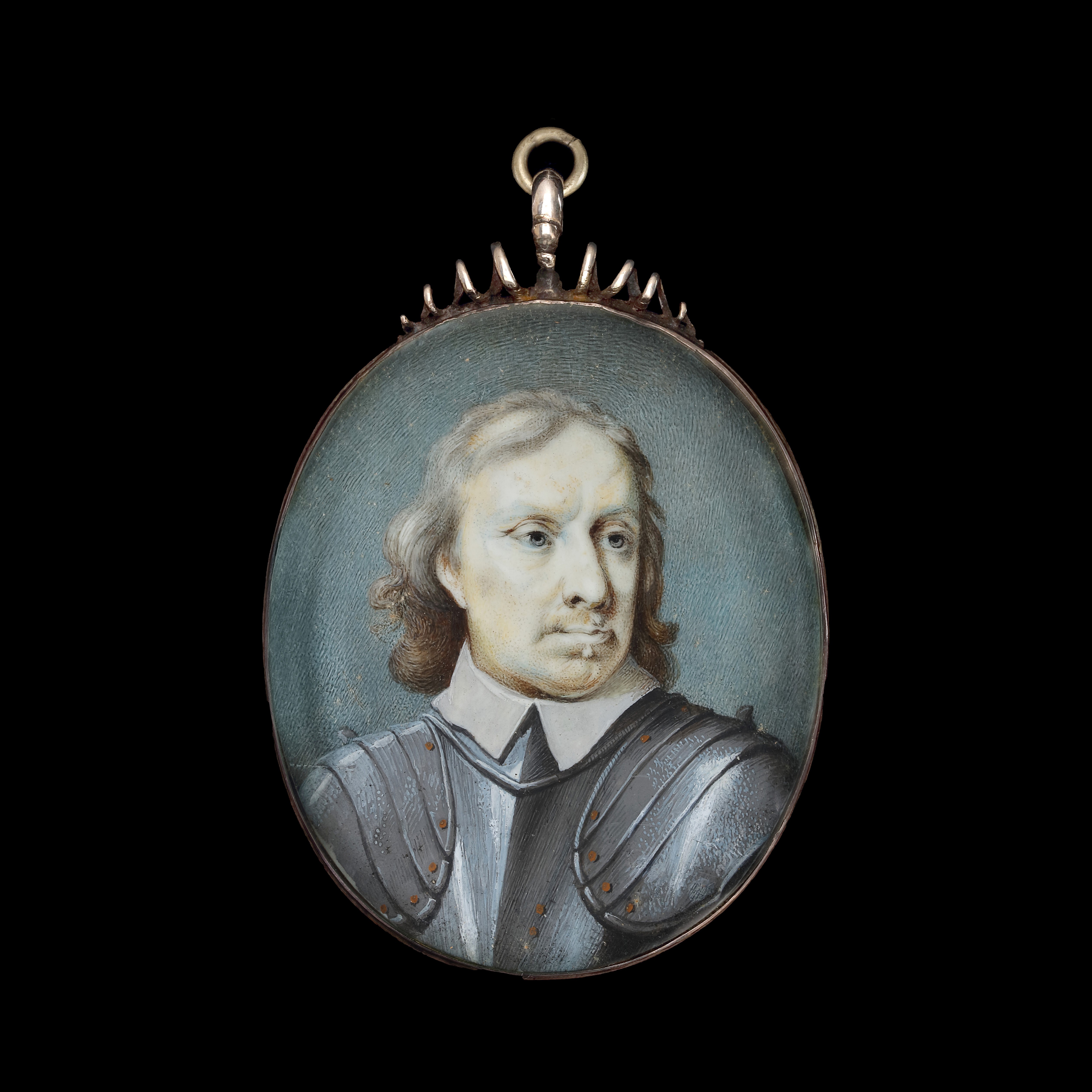 Portrait miniature of Oliver Cromwell (1599-1658), facing to the right, wearing armour and a white lawn collar