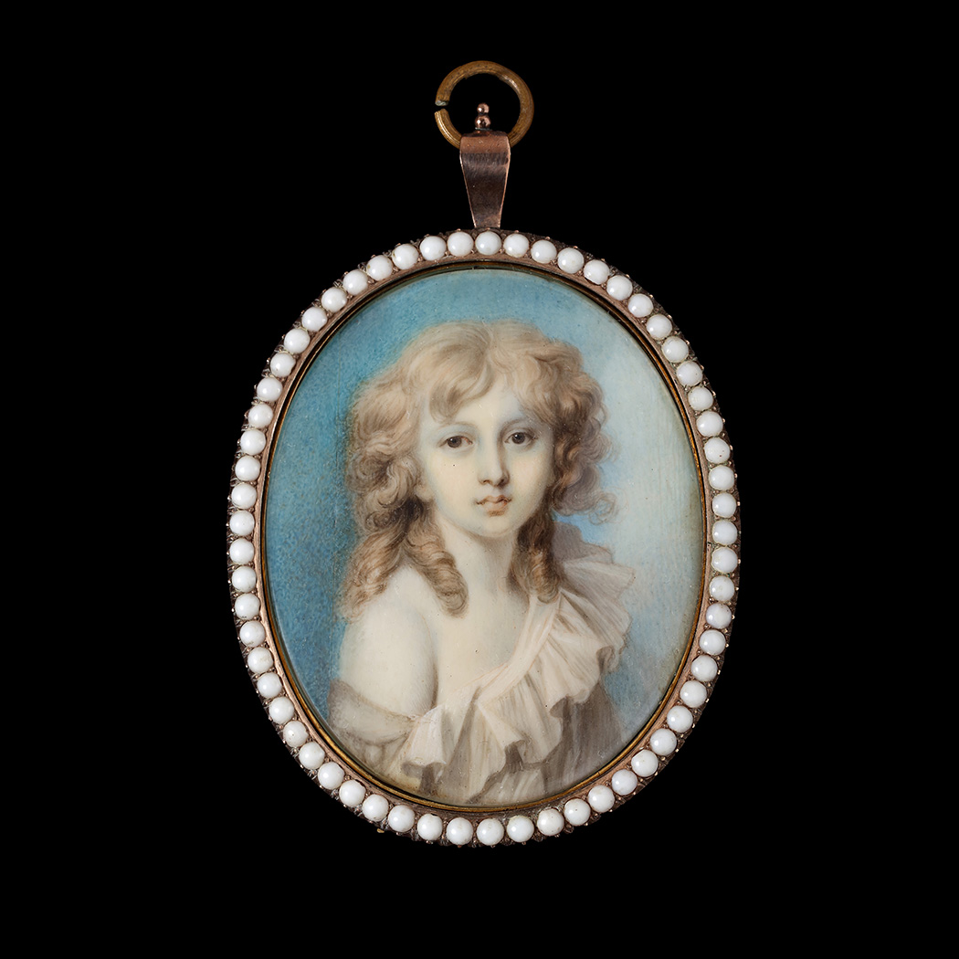 Portrait miniature of Prince Henryk Ludwick Lubomirski (1777–1850), as a boy, wearing loose, frilled chemise, his hair worn long and curled