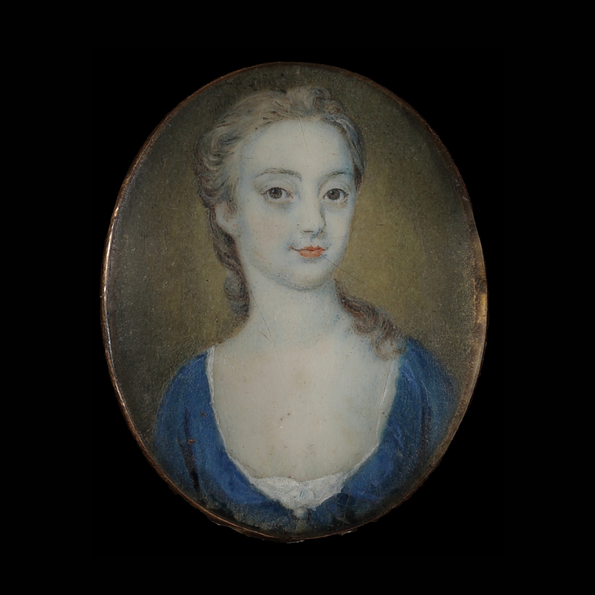 Portrait miniature of a Lady, wearing blue décolléte dress