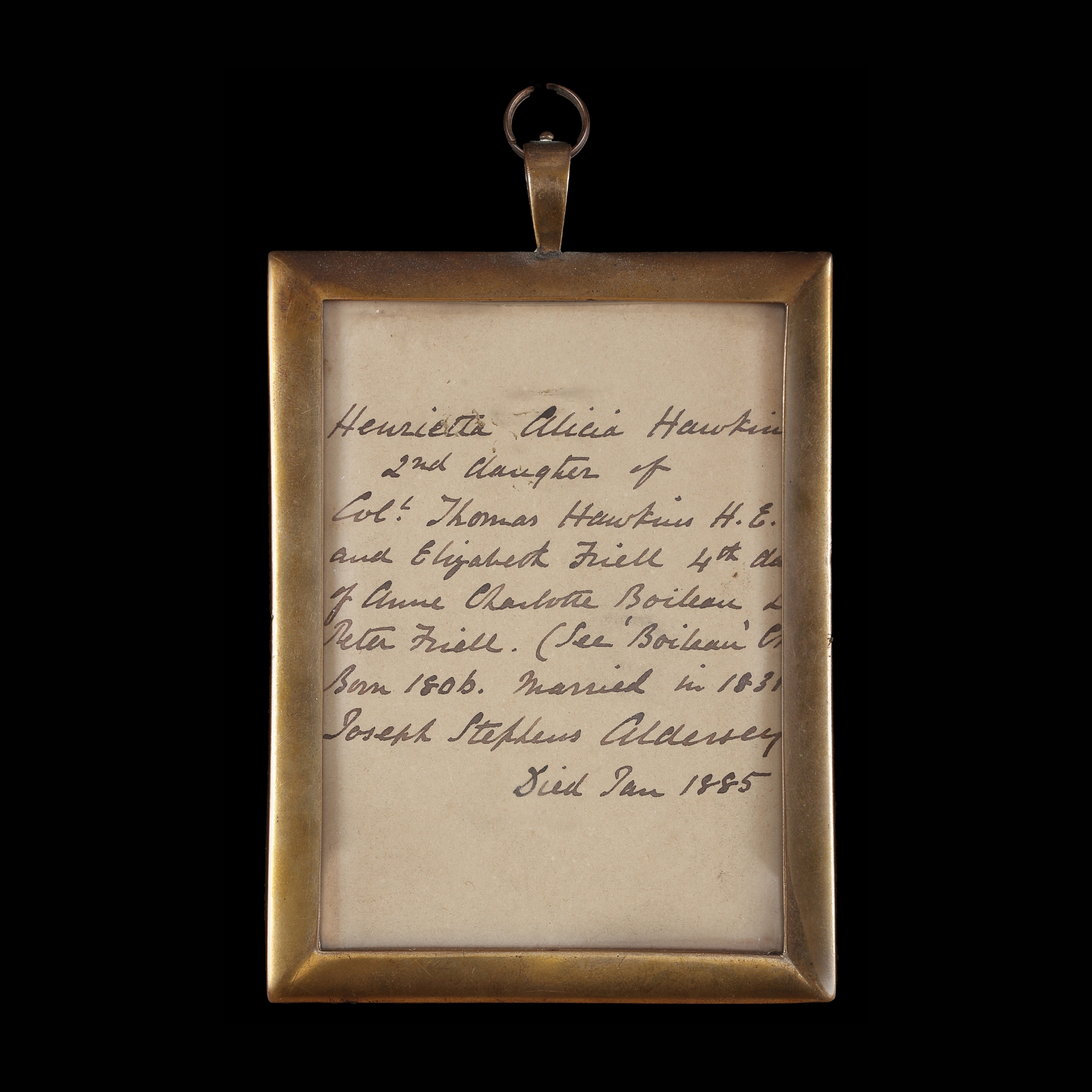 Portrait miniature of John Abraham Francis Hawkins (1803 - 1879) wearing dark blue buttoned coat, black waistcoat and white standing collar, his red hair curling and parted; sold with a portrait miniature of his sister, Henrietta Alicia Aldersley, née Hawkins (1806-1855), wearing white dress with puffed sleeves and lace décolléte trim, dark blue sleeveless overdress, and a brown fur stole, gold necklace and earrings, her hair upswept in an Apollo knot