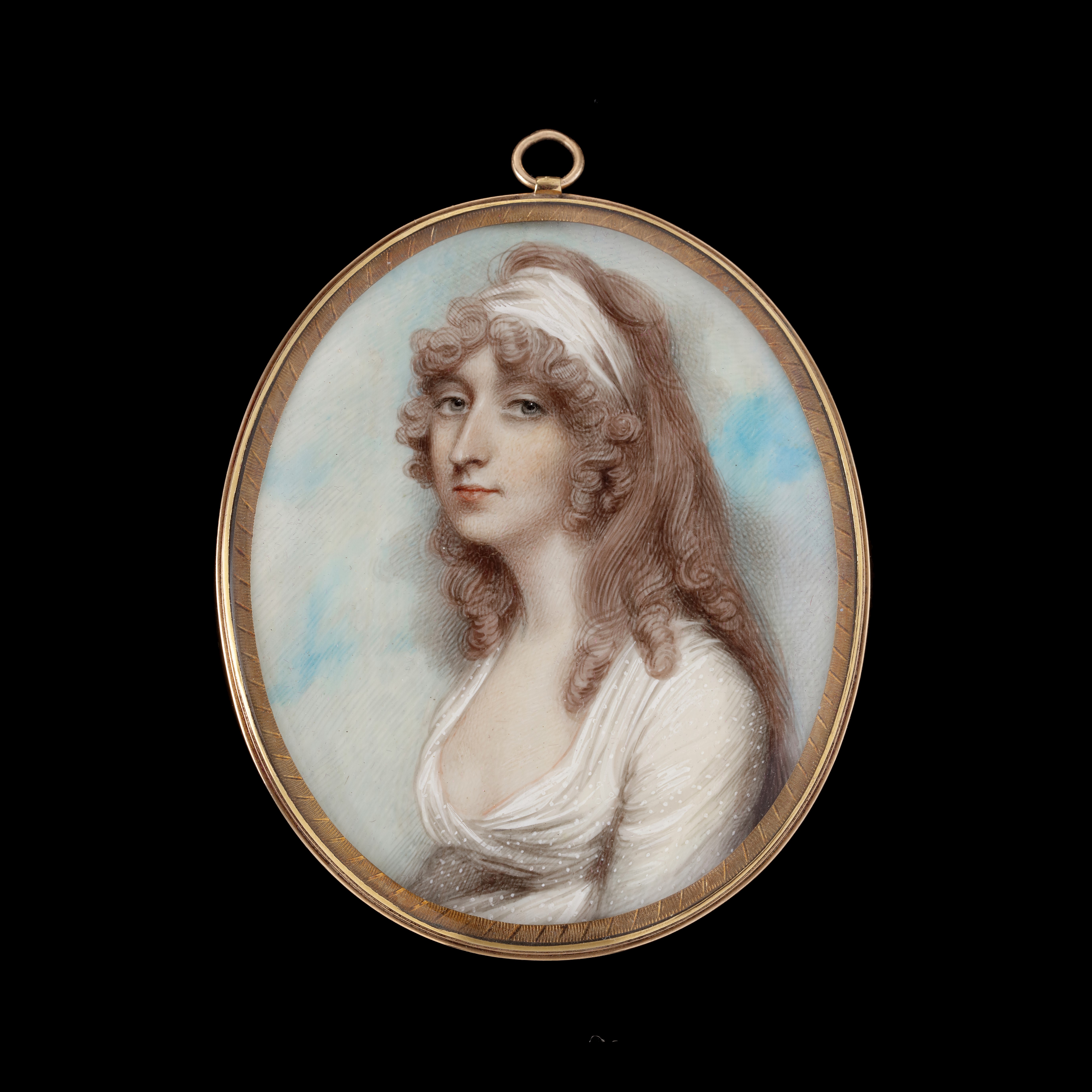 Portrait miniature of a Lady, wearing white dress and white bandeau
